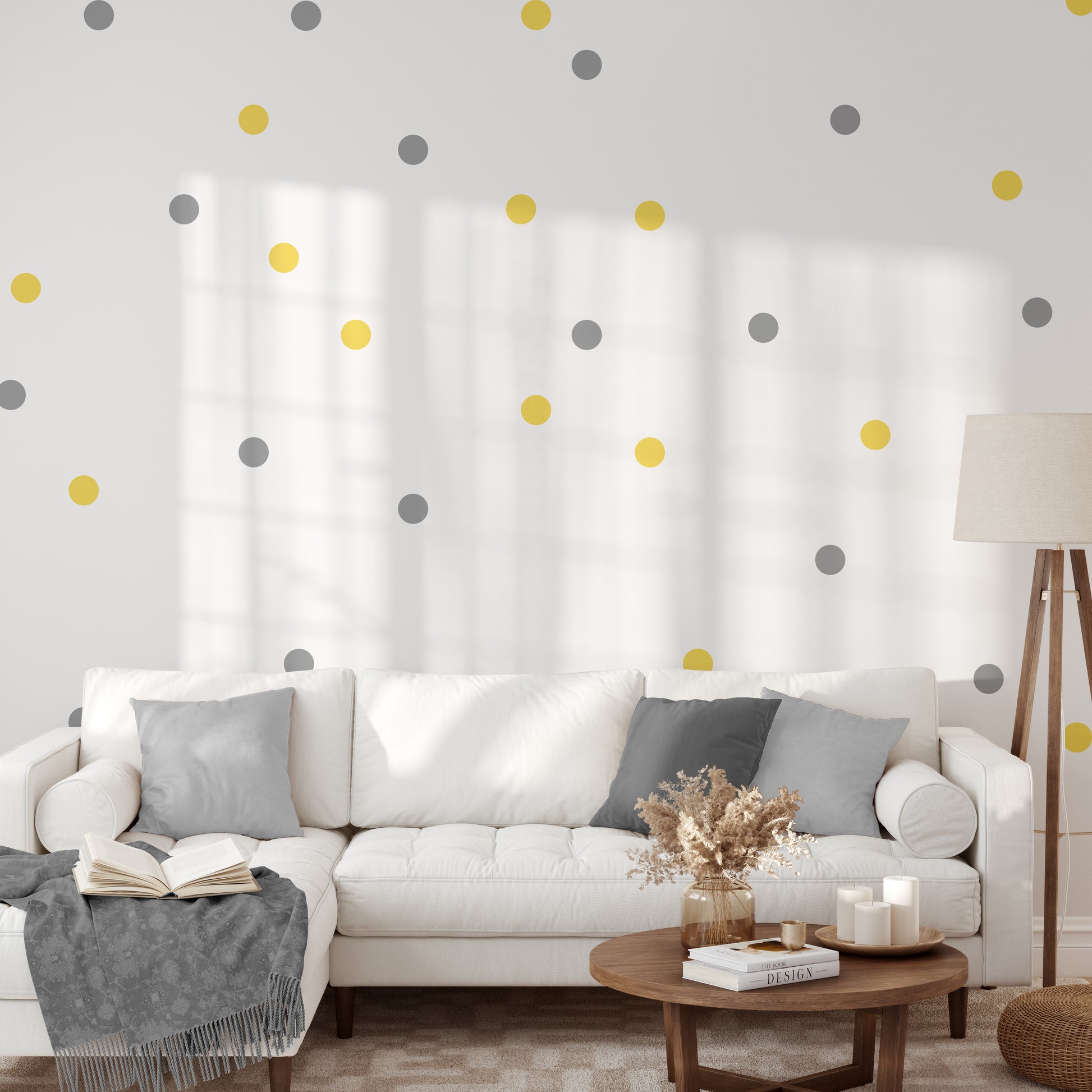 Grey and yellow polka dots | Fabric wall stickers-Fabric wall stickers-Adnil Creations