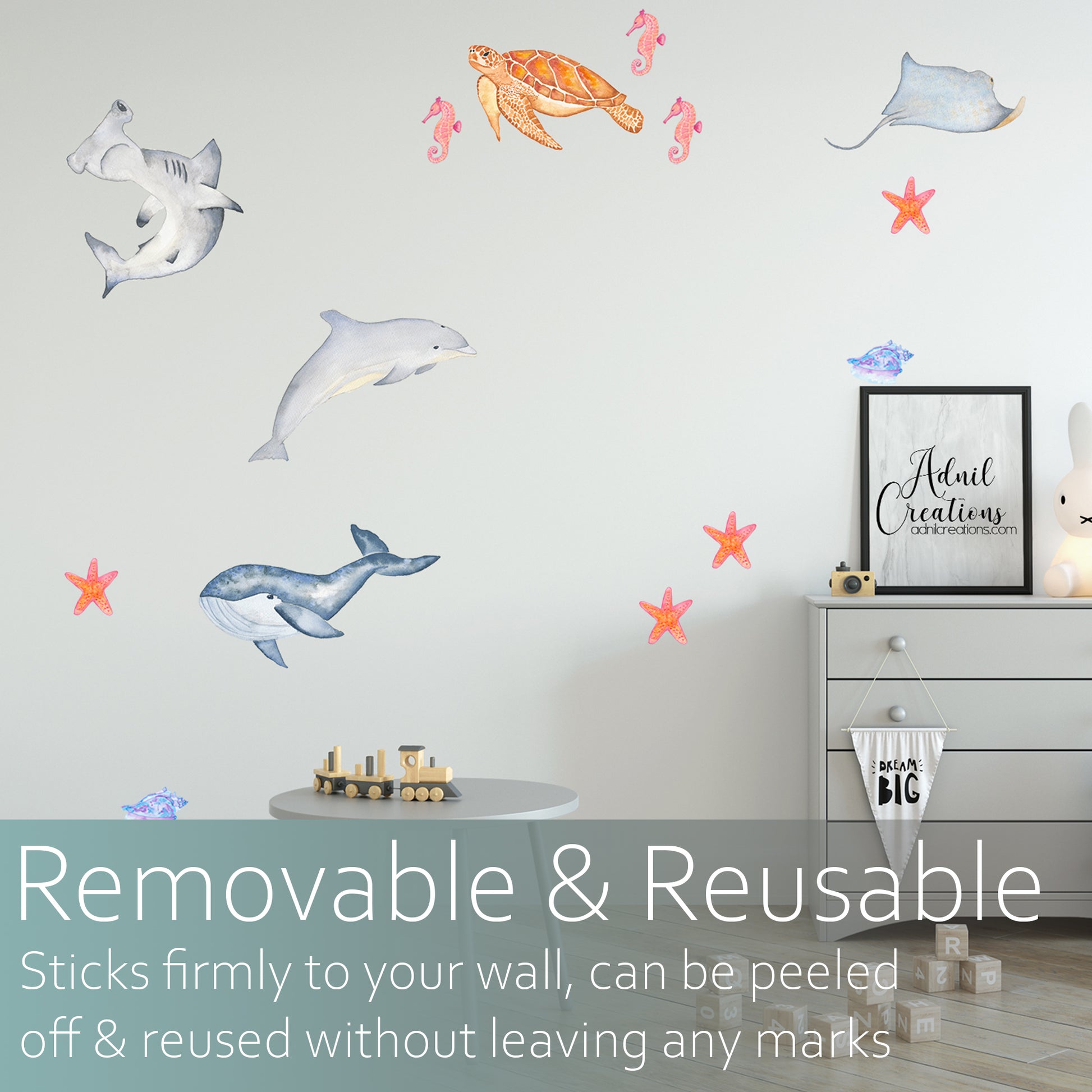 Watercolour underwater nautical scene | Fabric wall stickers-Fabric wall stickers-Adnil Creations