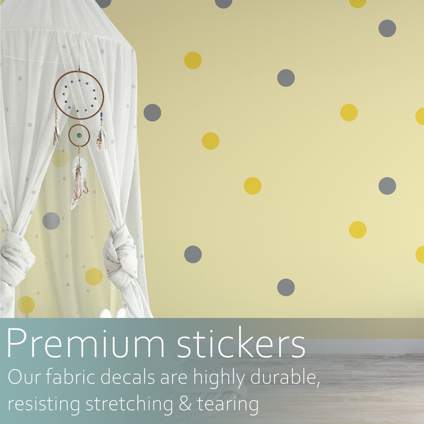 Grey and yellow polka dots | Fabric wall stickers-Fabric wall stickers-Adnil Creations