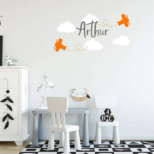 Planes, names and clouds | Three colour | Monogram decal-Monogram & name decal-Adnil Creations