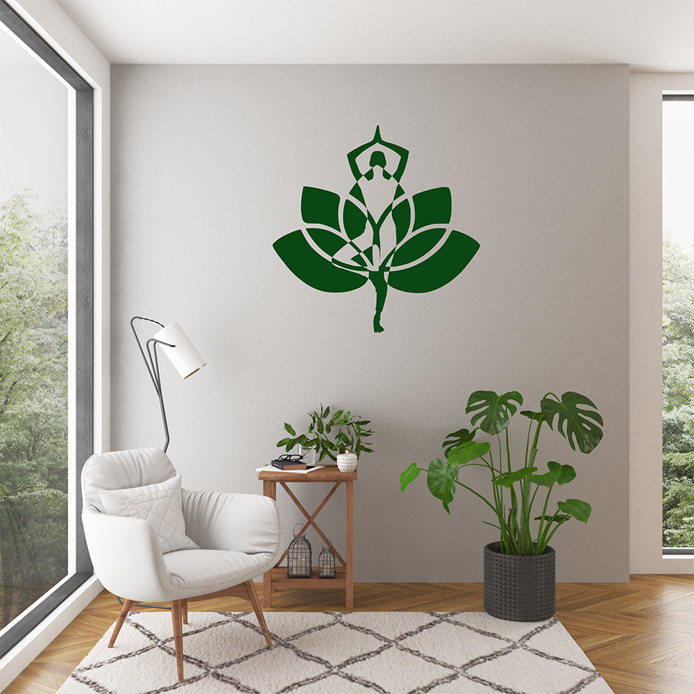 Yoga pose with lotus | Wall decal-Wall art-Adnil Creations