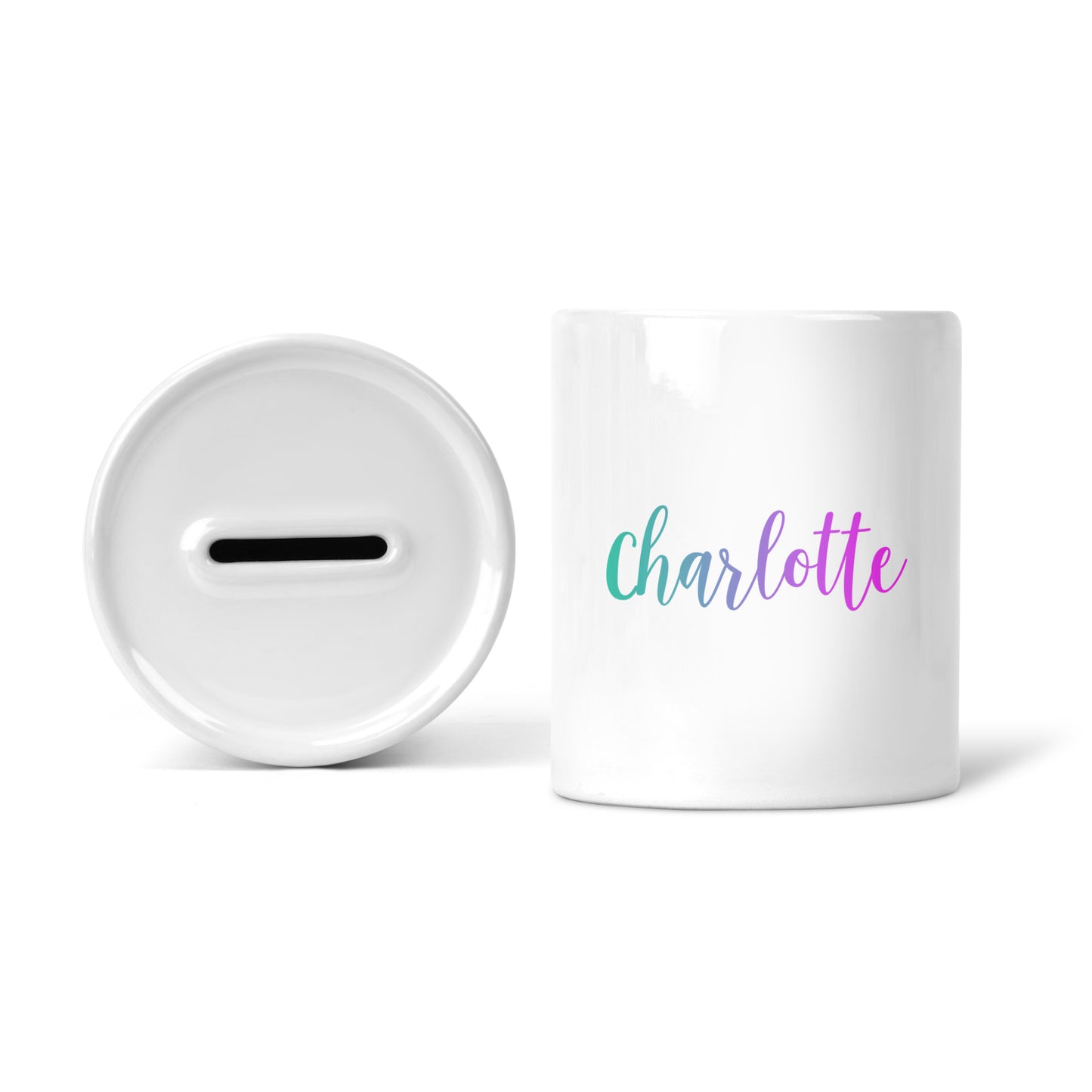 Pastel rainbow personalised name | Ceramic money box