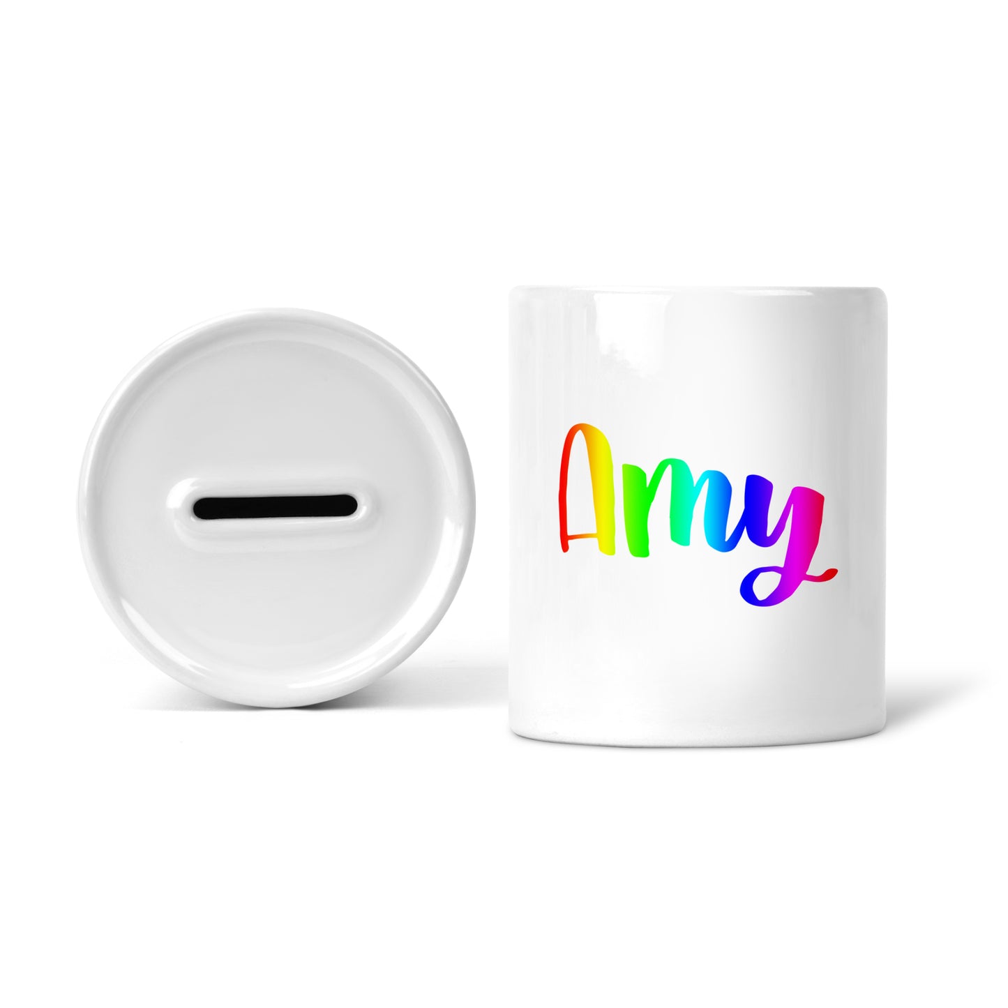 LGBTQ+ rainbow personalised name | Ceramic money box