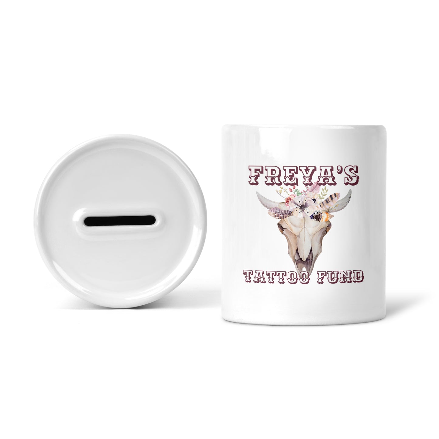 Tattoo fund personalised name | Ceramic money box