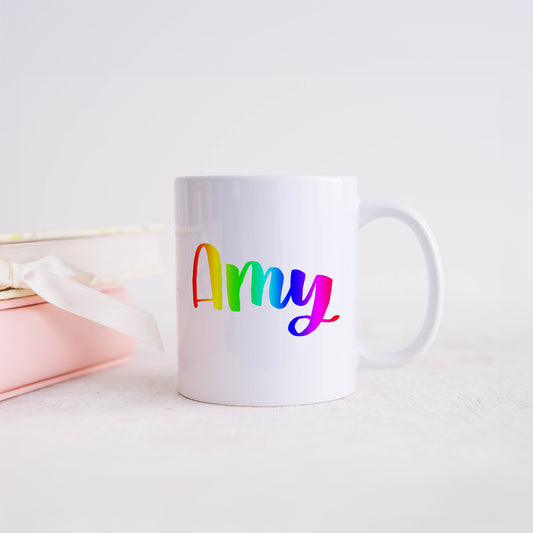 Bright rainbow personalised name | Ceramic mug