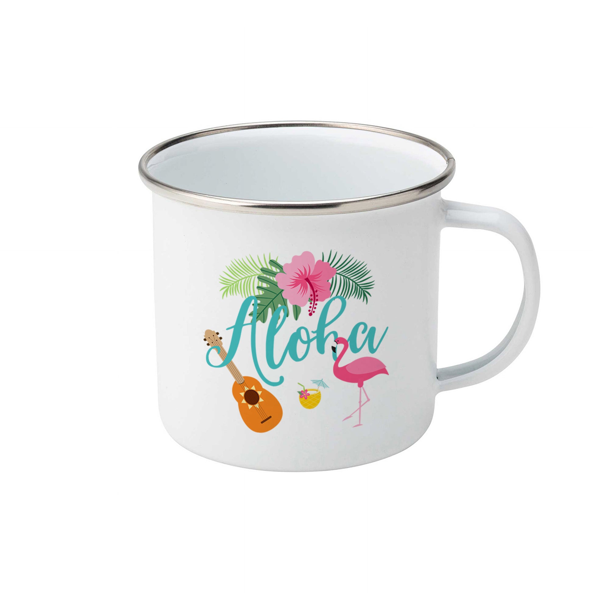 Aloha with flamingo | Enamel mug-Enamel mug-Adnil Creations