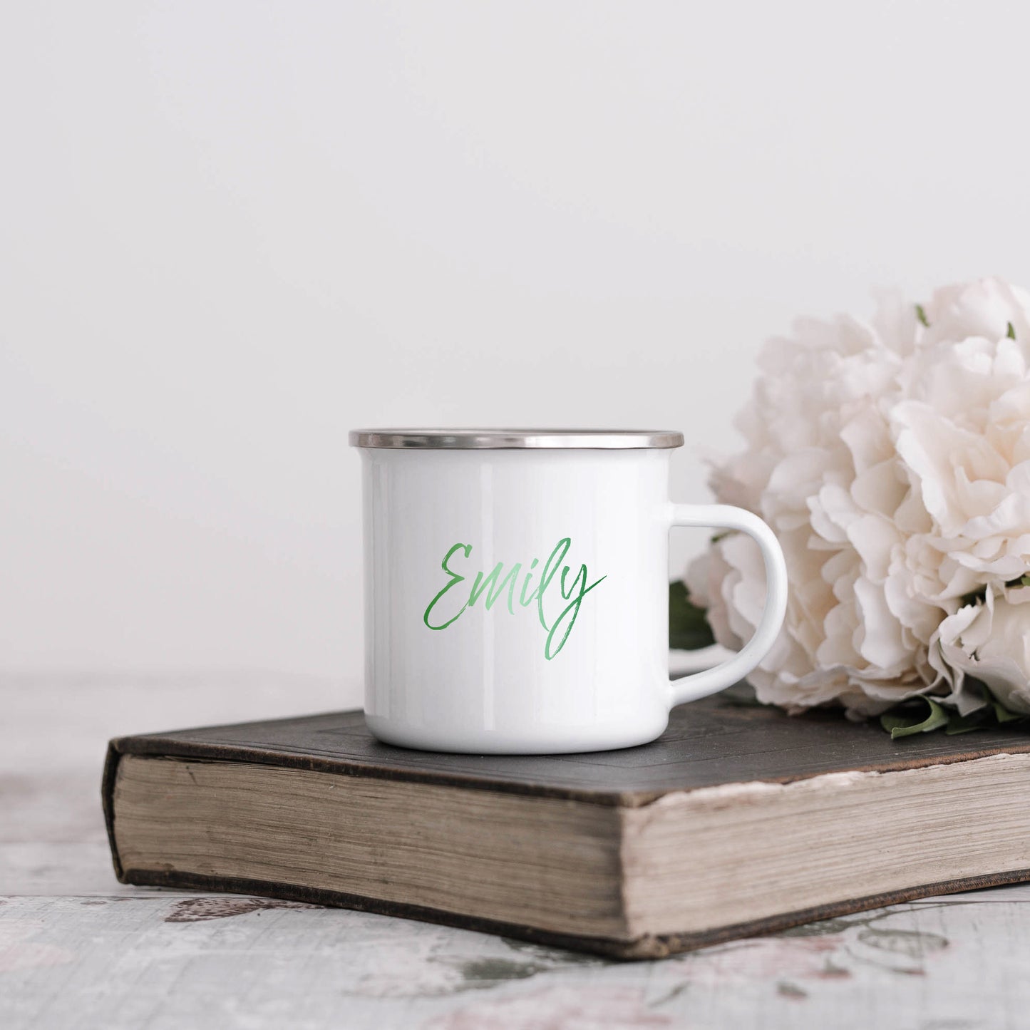 Green ombre personalised name | Enamel mug-Enamel mug-Adnil Creations