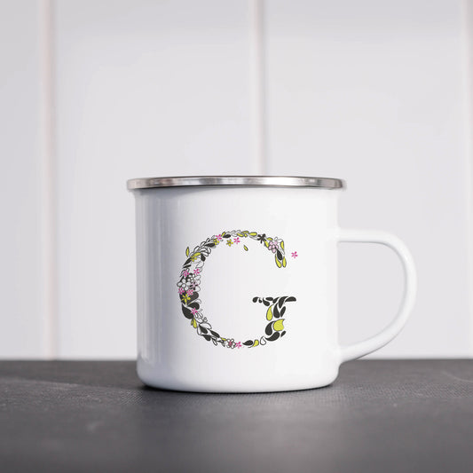 Tiny floral personalised monogram | Enamel mug