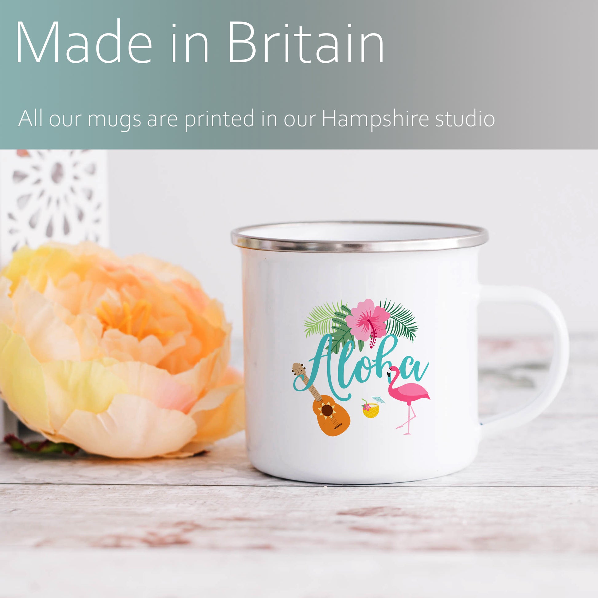 Aloha with flamingo | Enamel mug-Enamel mug-Adnil Creations