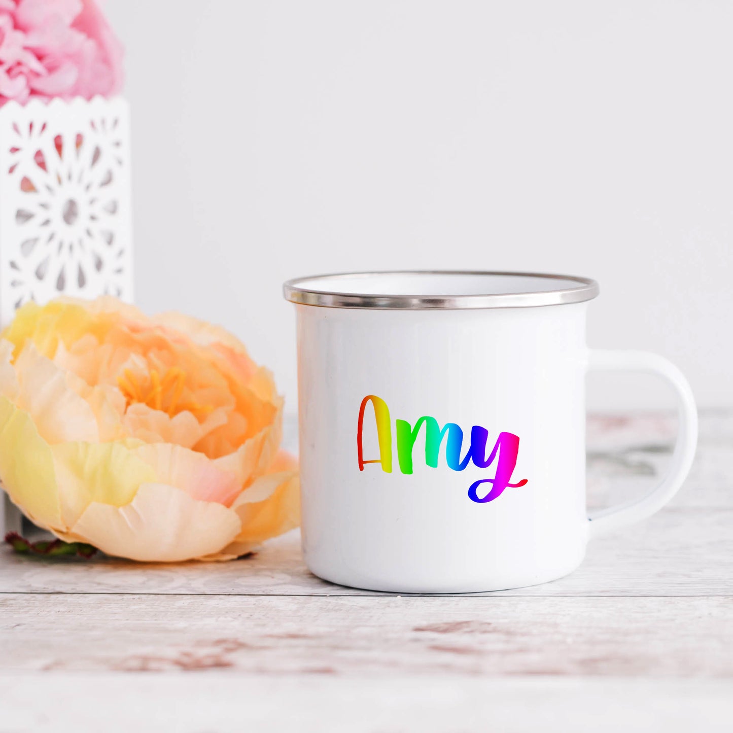 LGBTQ+ rainbow personalised name | Enamel mug