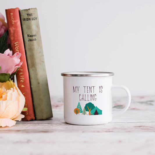 My tent is calling | Enamel mug-Enamel mug-Adnil Creations