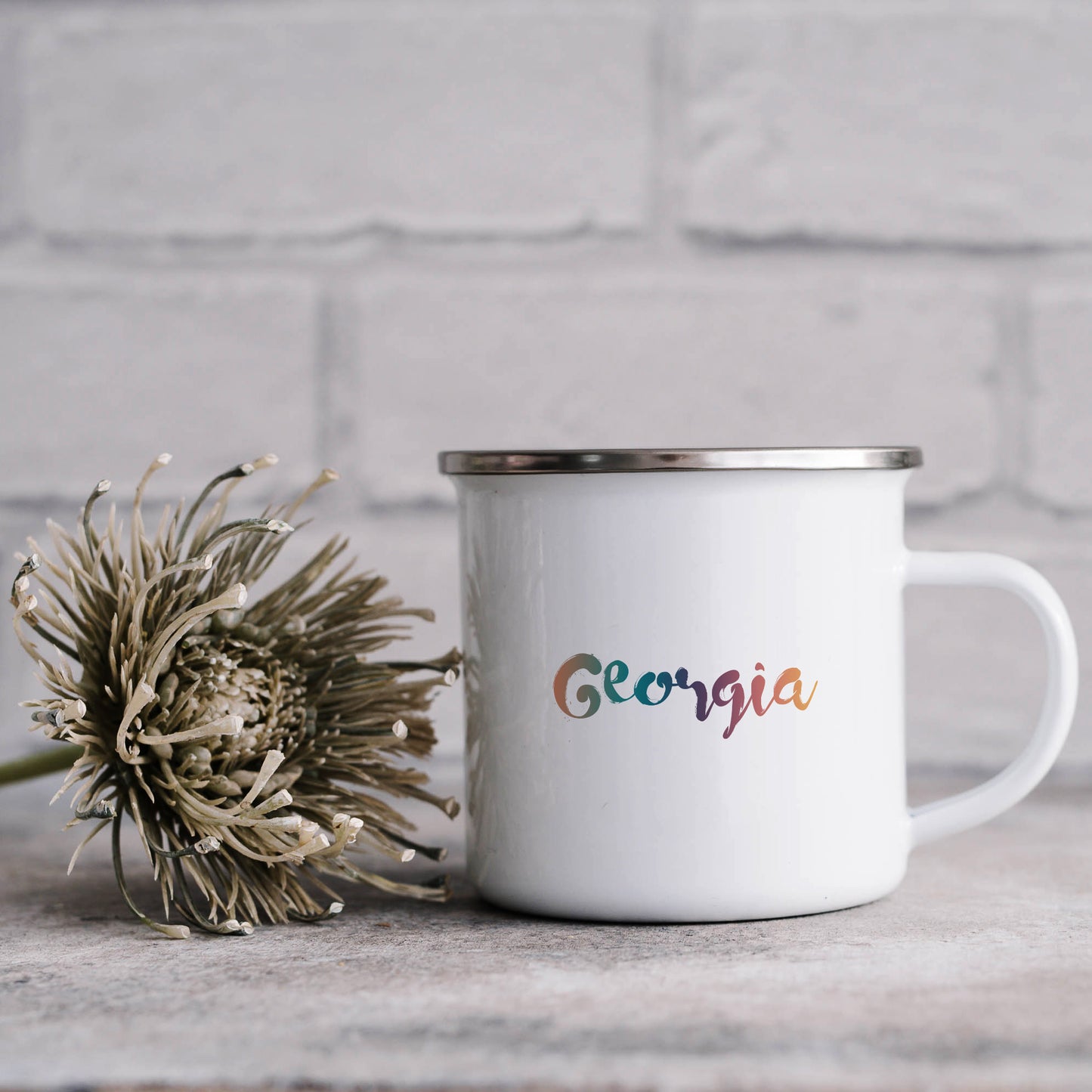 Muted pastel rainbow personalised name | Enamel mug-Enamel mug-Adnil Creations