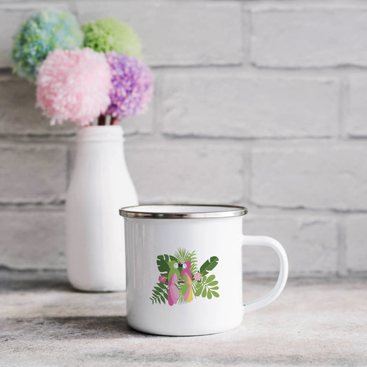 Parrots and tropical leaves | Enamel mug-Enamel mug-Adnil Creations