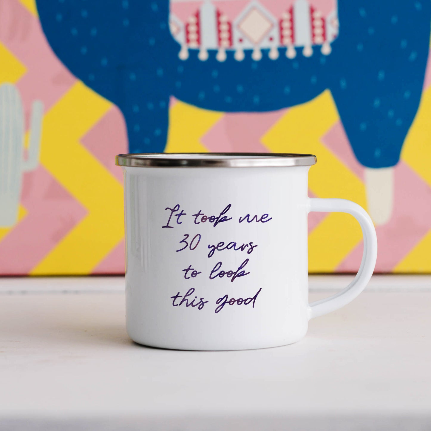 Personalised age "It took me this many years to look this good" | Enamel mug-Enamel mug-Adnil Creations