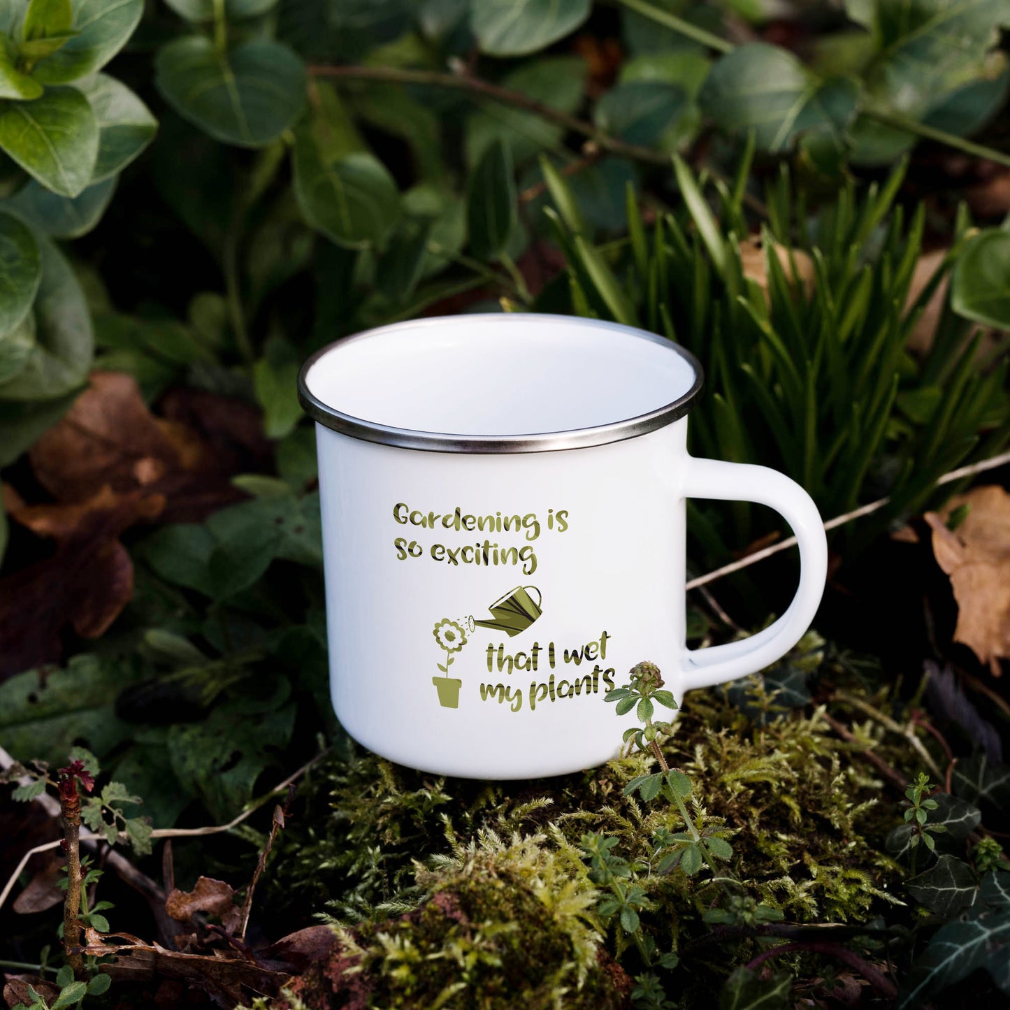 Gardening is so exciting that I wet my plants | Enamel mug