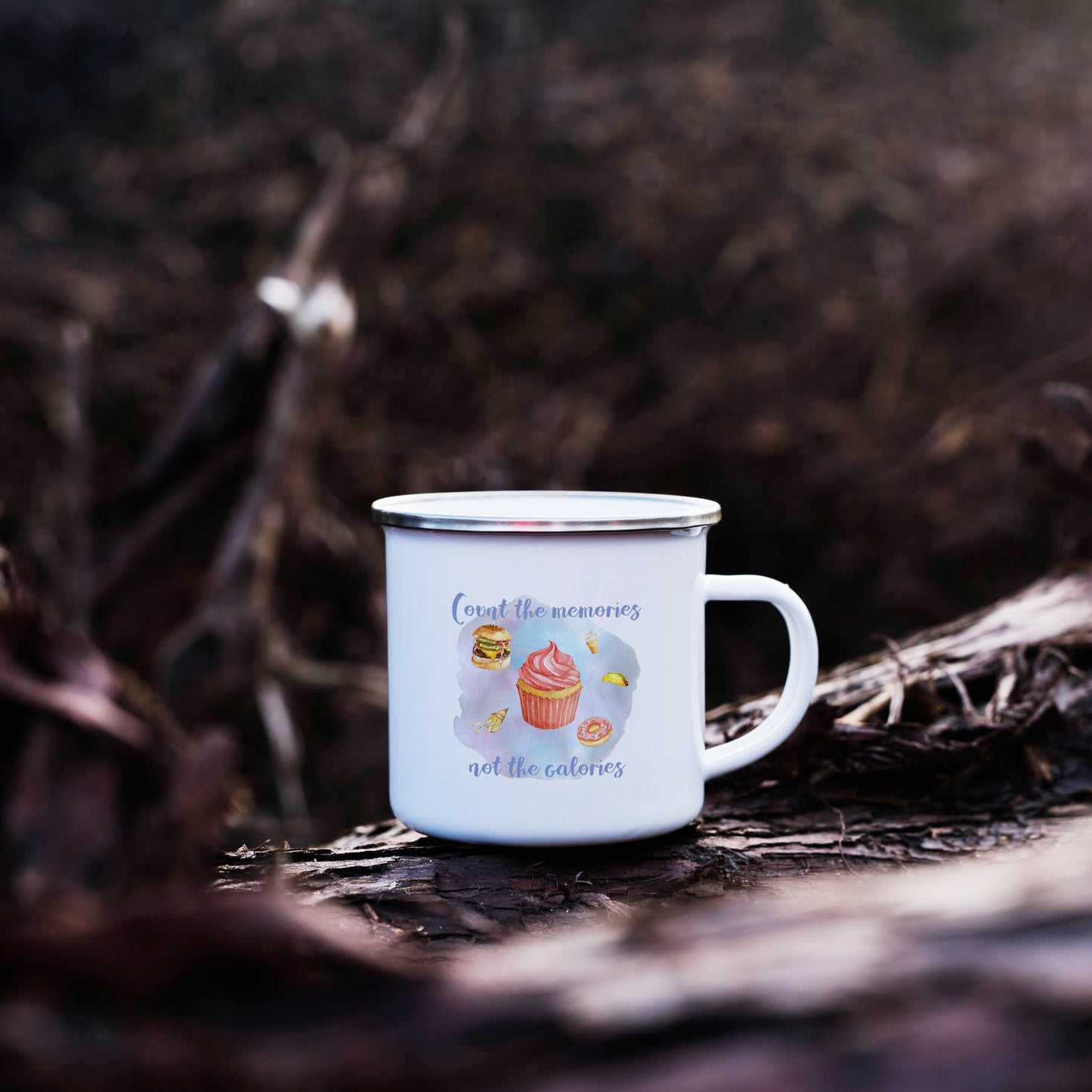 Count the memories, not the calories | Enamel mug-Enamel mug-Adnil Creations