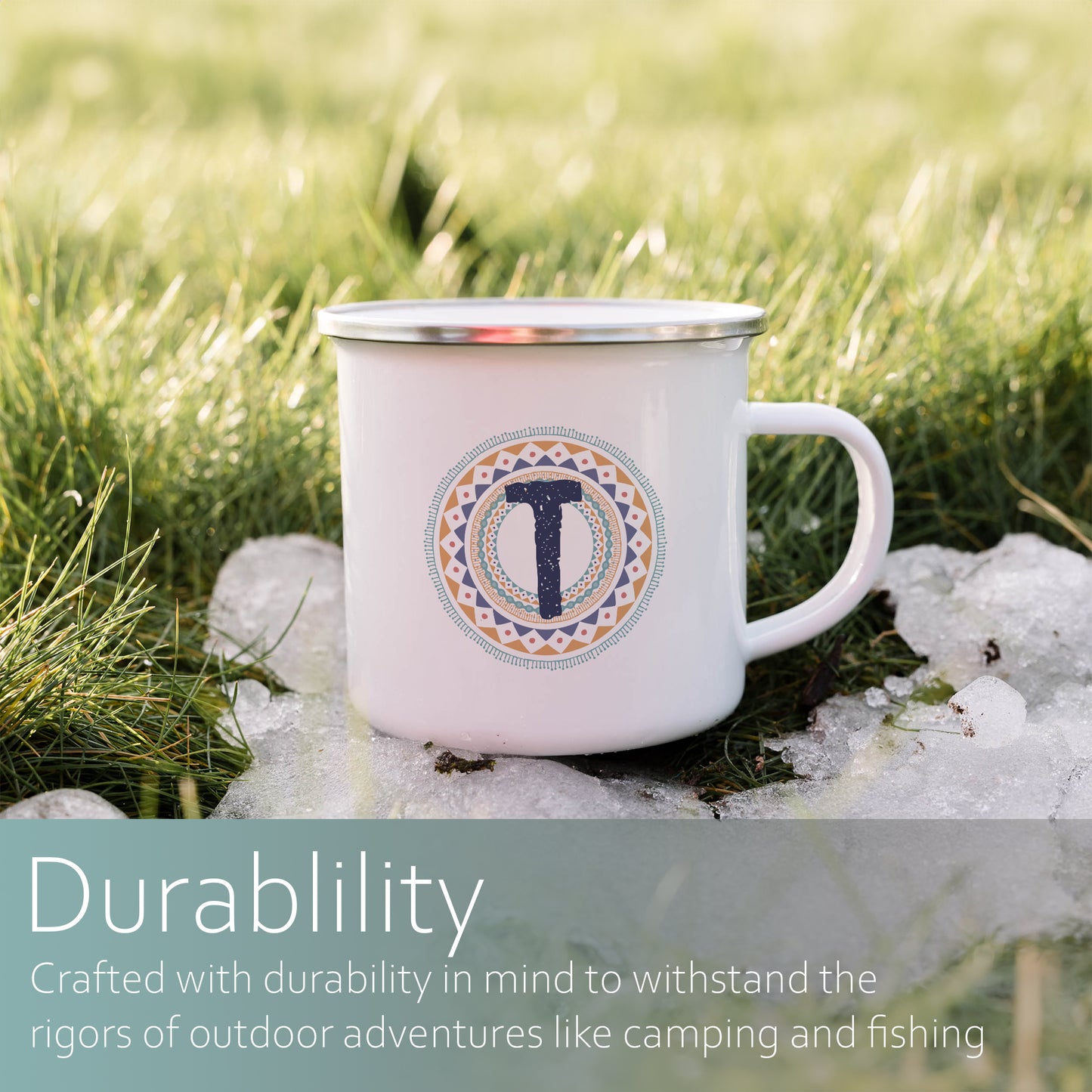 Tribal style personalised initial | Enamel mug-Enamel mug-Adnil Creations