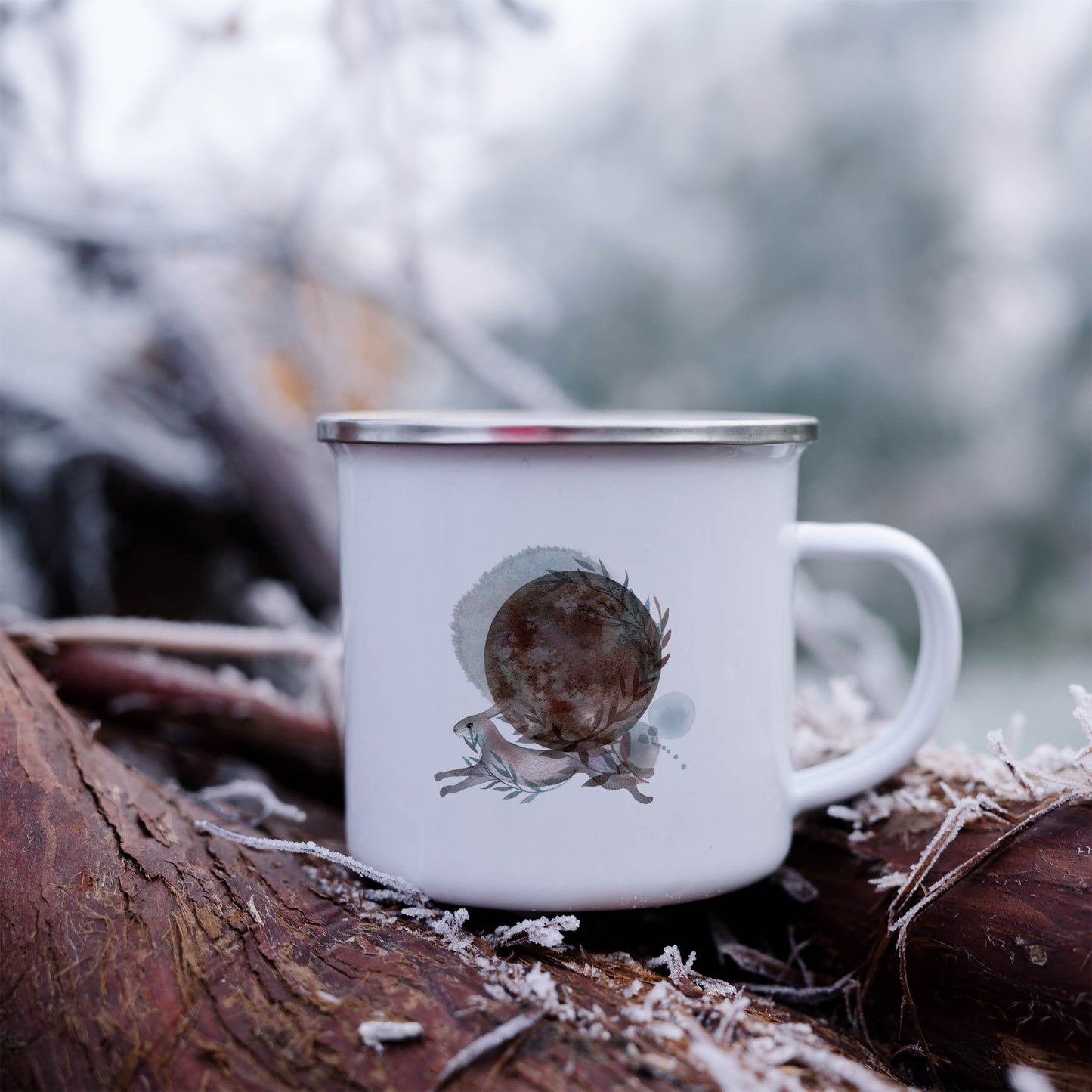 Rabbit and full moon | Enamel mug-Enamel mug-Adnil Creations