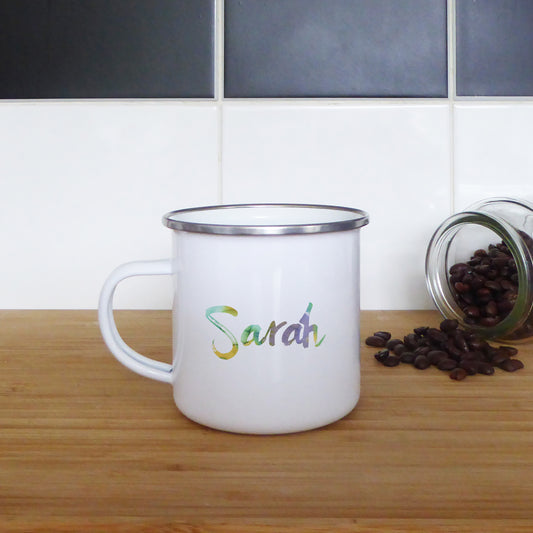 Green to purple personalised name | Enamel mug