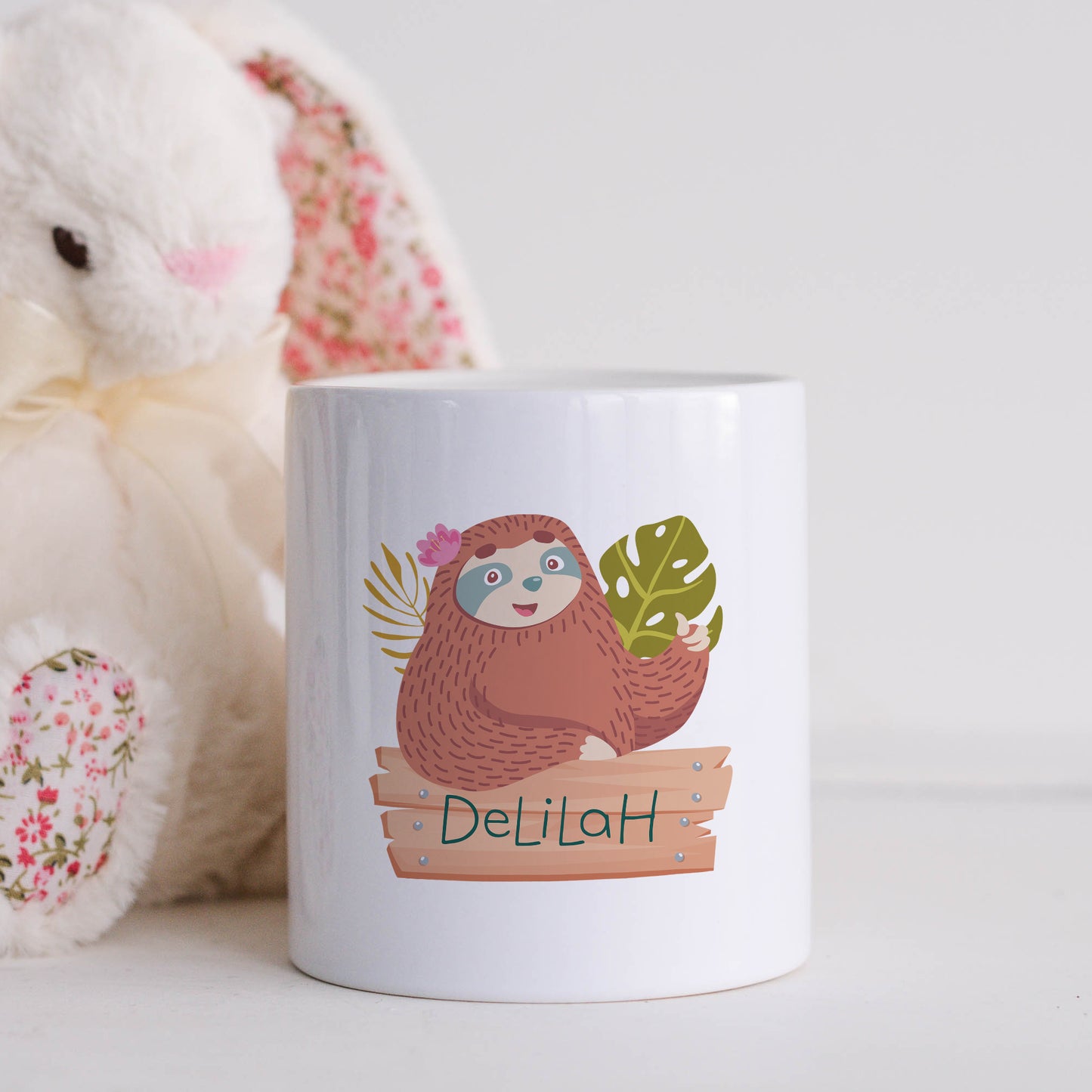 Personalised name with sloth | Ceramic money box