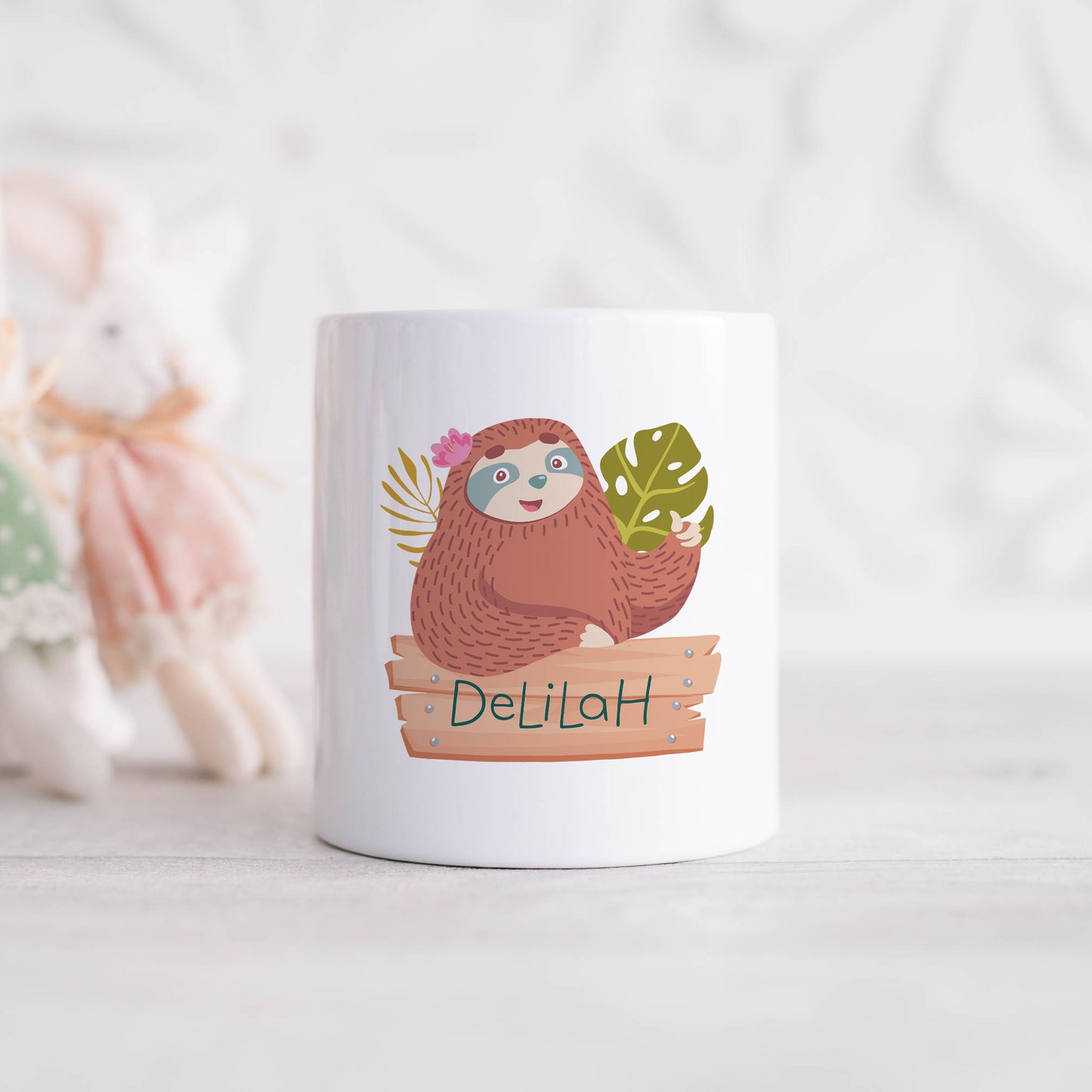 Personalised name with sloth | Ceramic money box