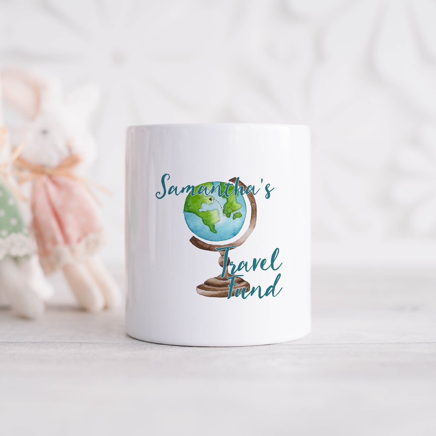 Travel fund personalised name | Ceramic money box