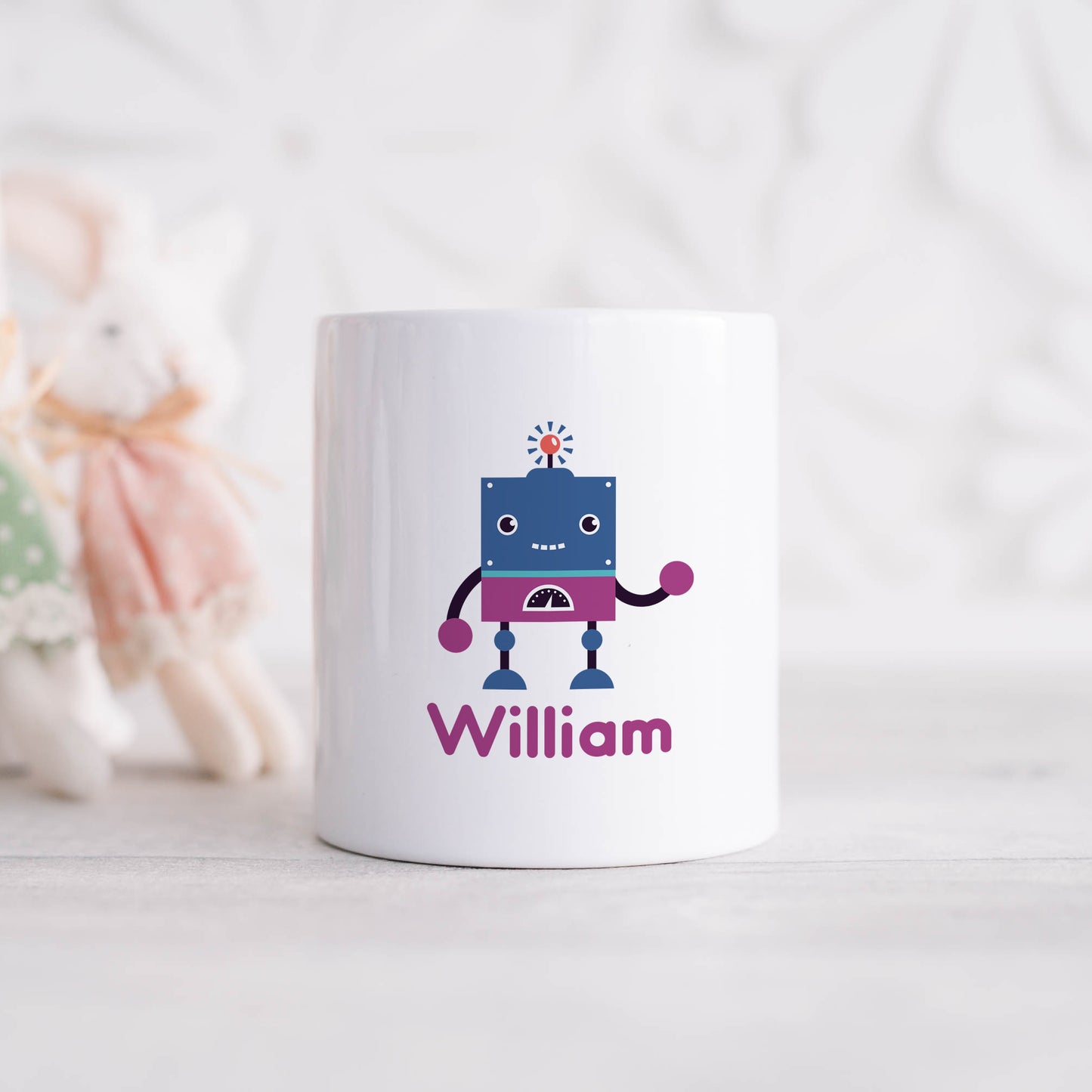 Personalised name with cute robot | Ceramic money box