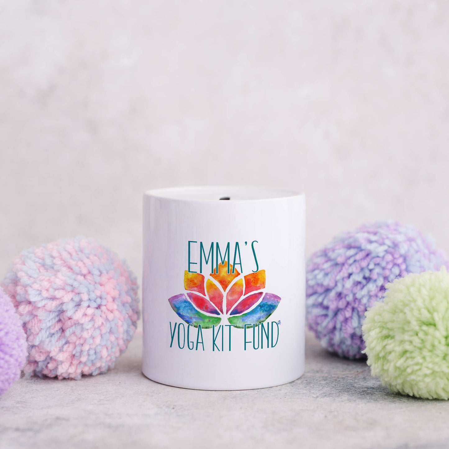 Yoga kit fund personalised name | Ceramic money box