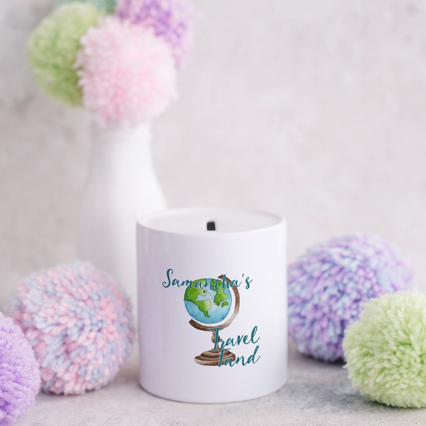 Travel fund personalised name | Ceramic money box