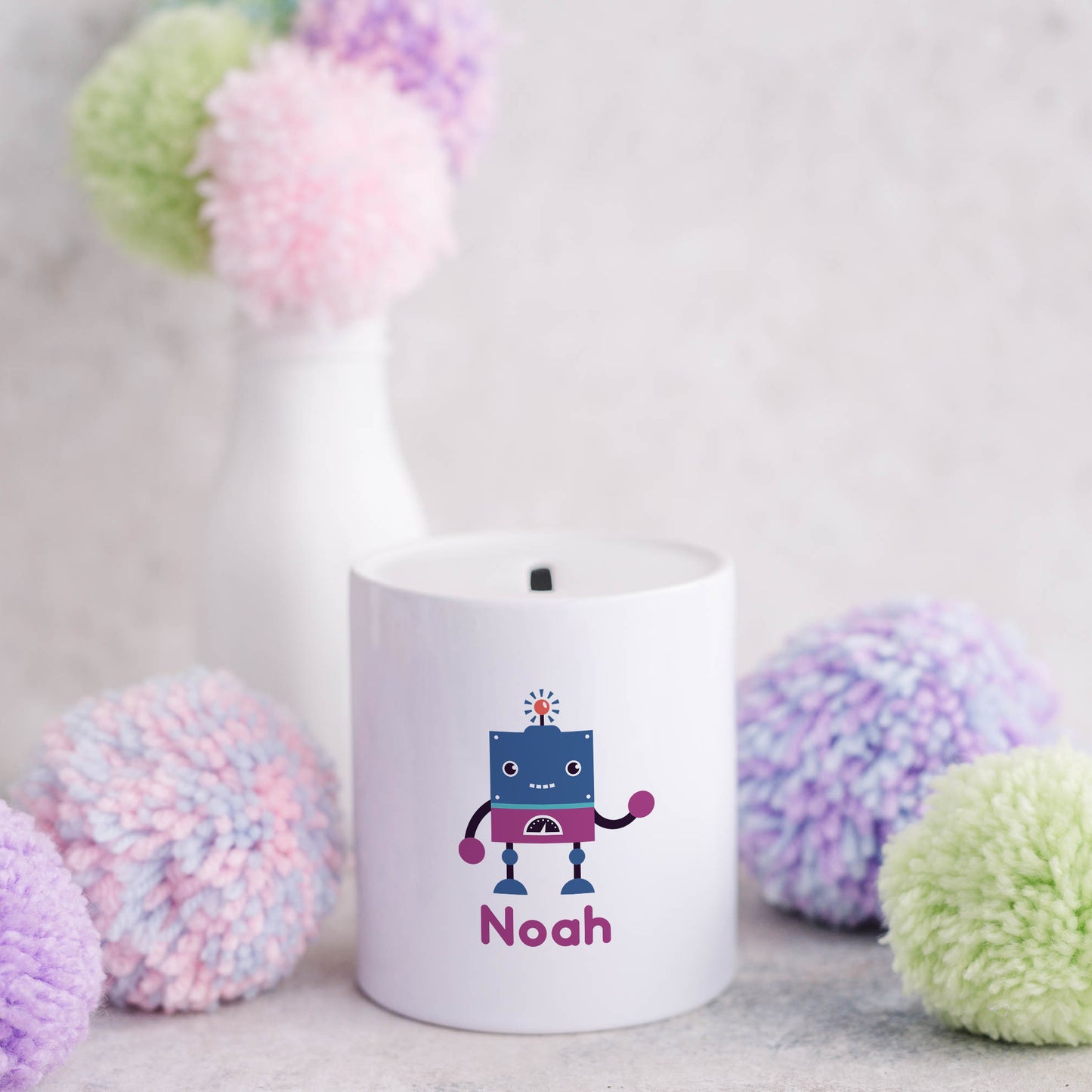 Personalised name with cute robot | Ceramic money box