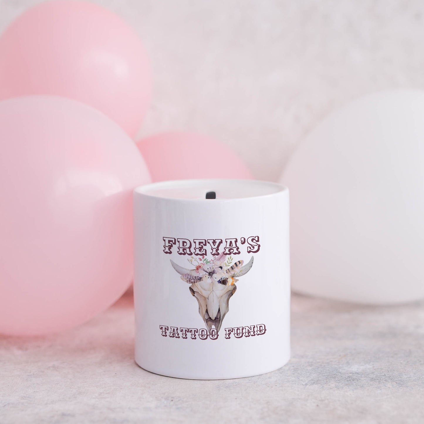 Tattoo fund personalised name | Ceramic money box