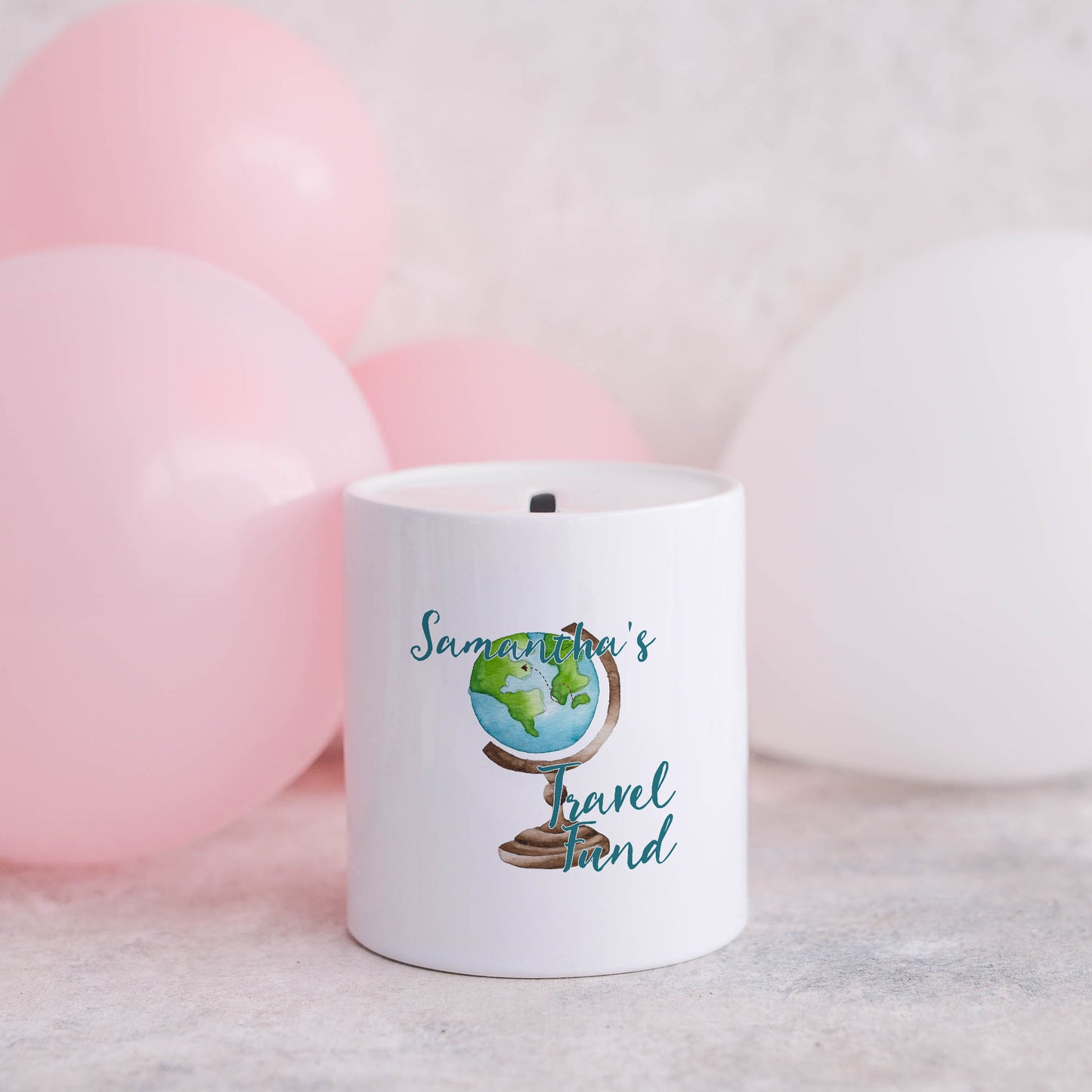 Travel fund personalised name | Ceramic money box