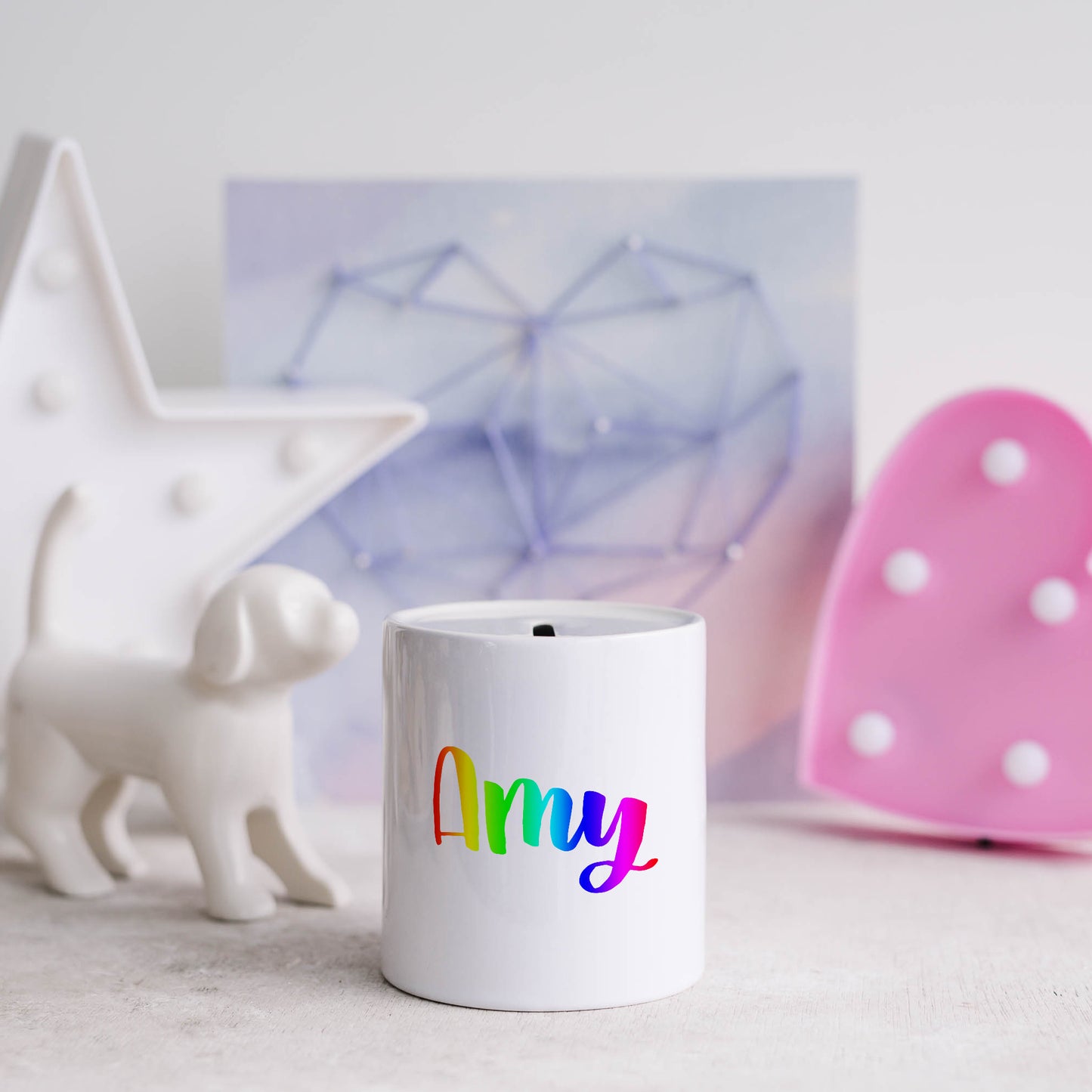 LGBTQ+ rainbow personalised name | Ceramic money box