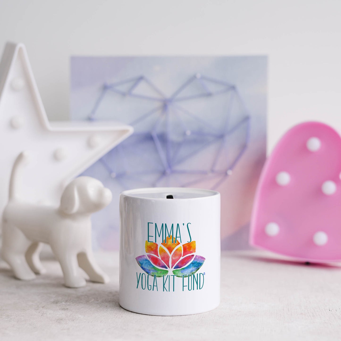 Yoga kit fund personalised name | Ceramic money box