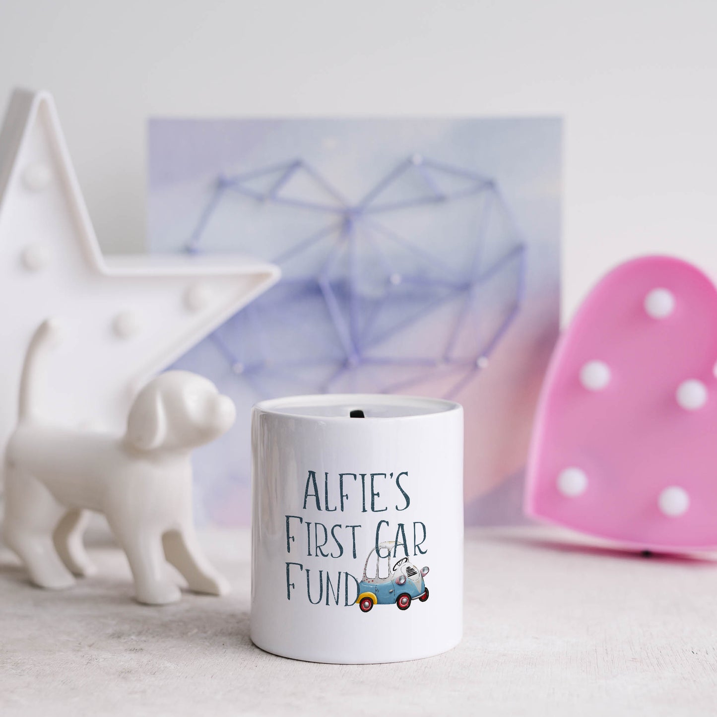 First car fund personalised name | Ceramic money box