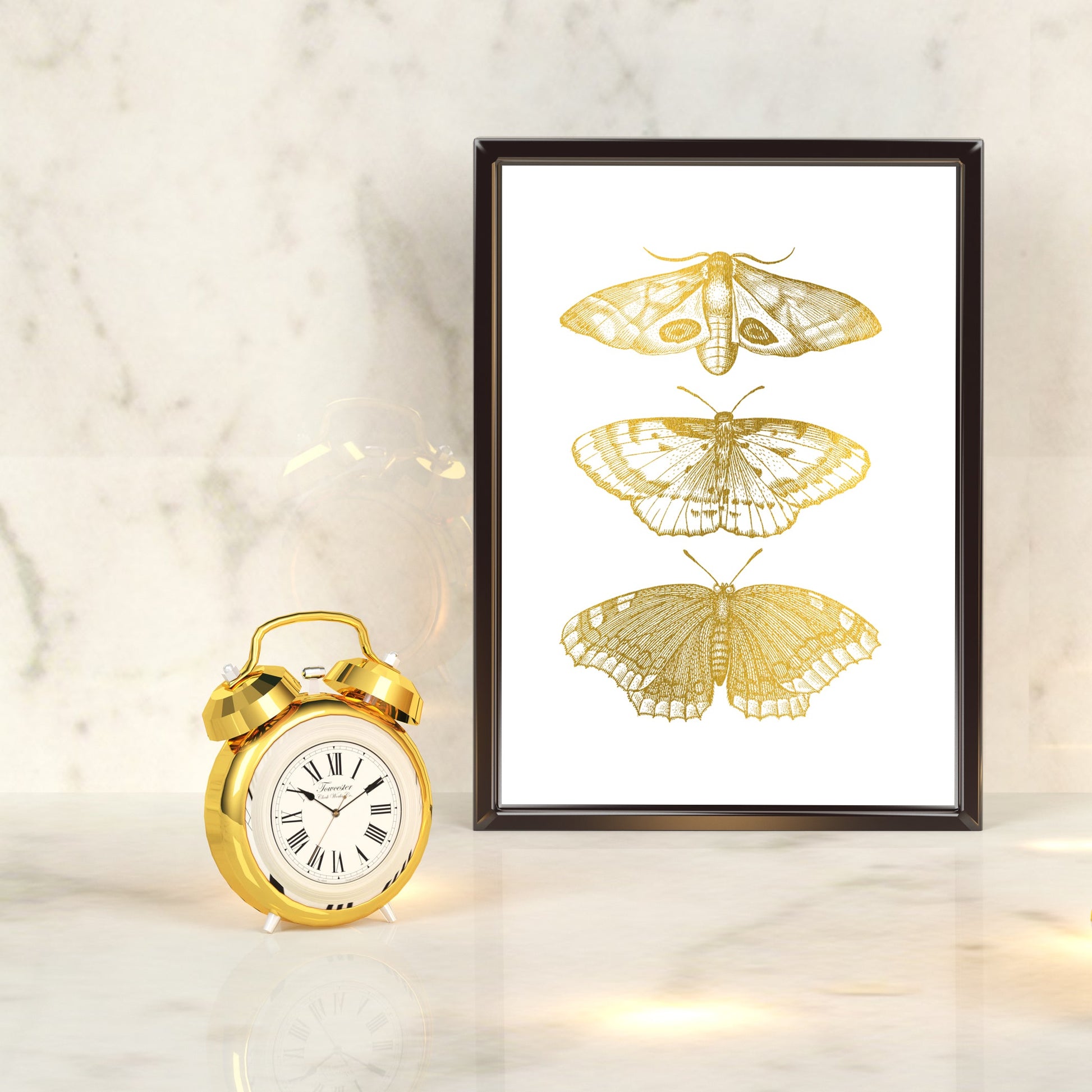 Trio of Gothic Moths | A4 Foil Art Print-Foil Print-Adnil Creations