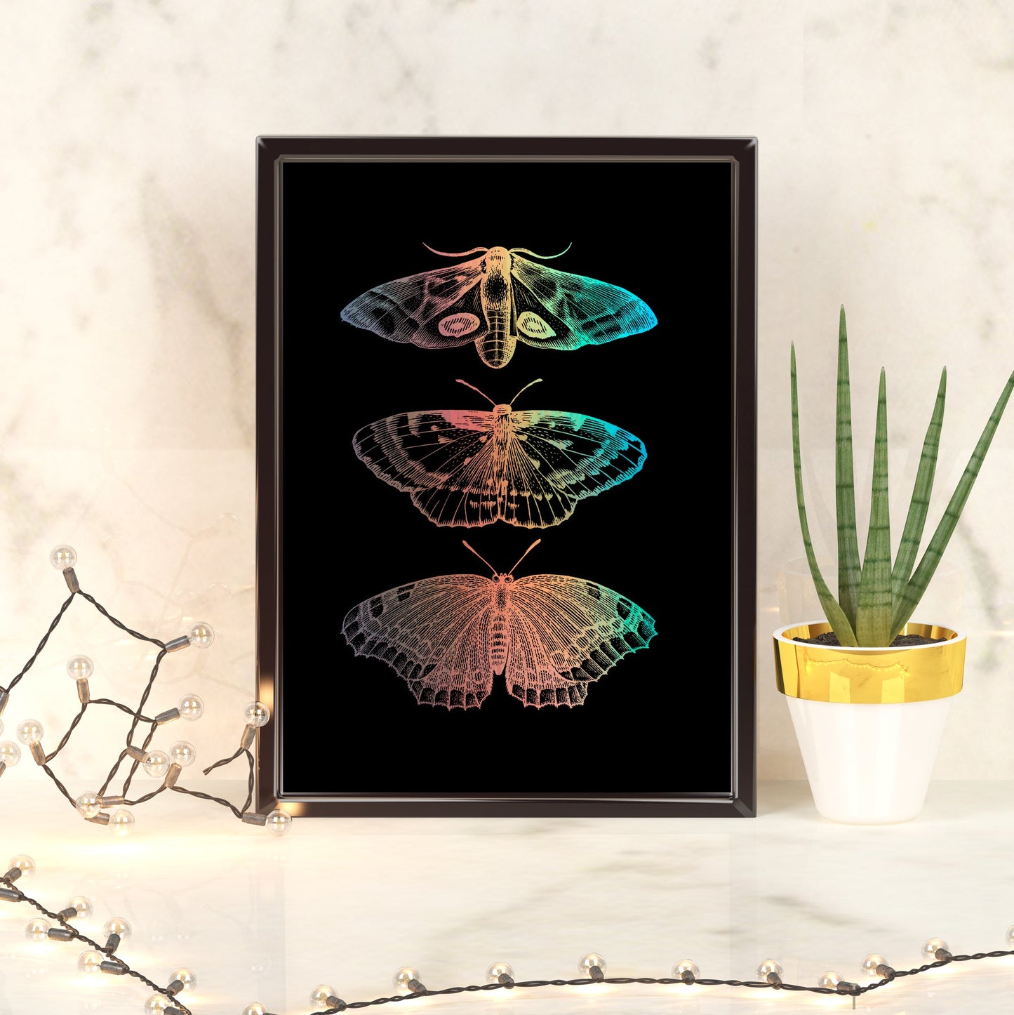 Trio of Gothic Moths | A4 Foil Art Print-Foil Print-Adnil Creations