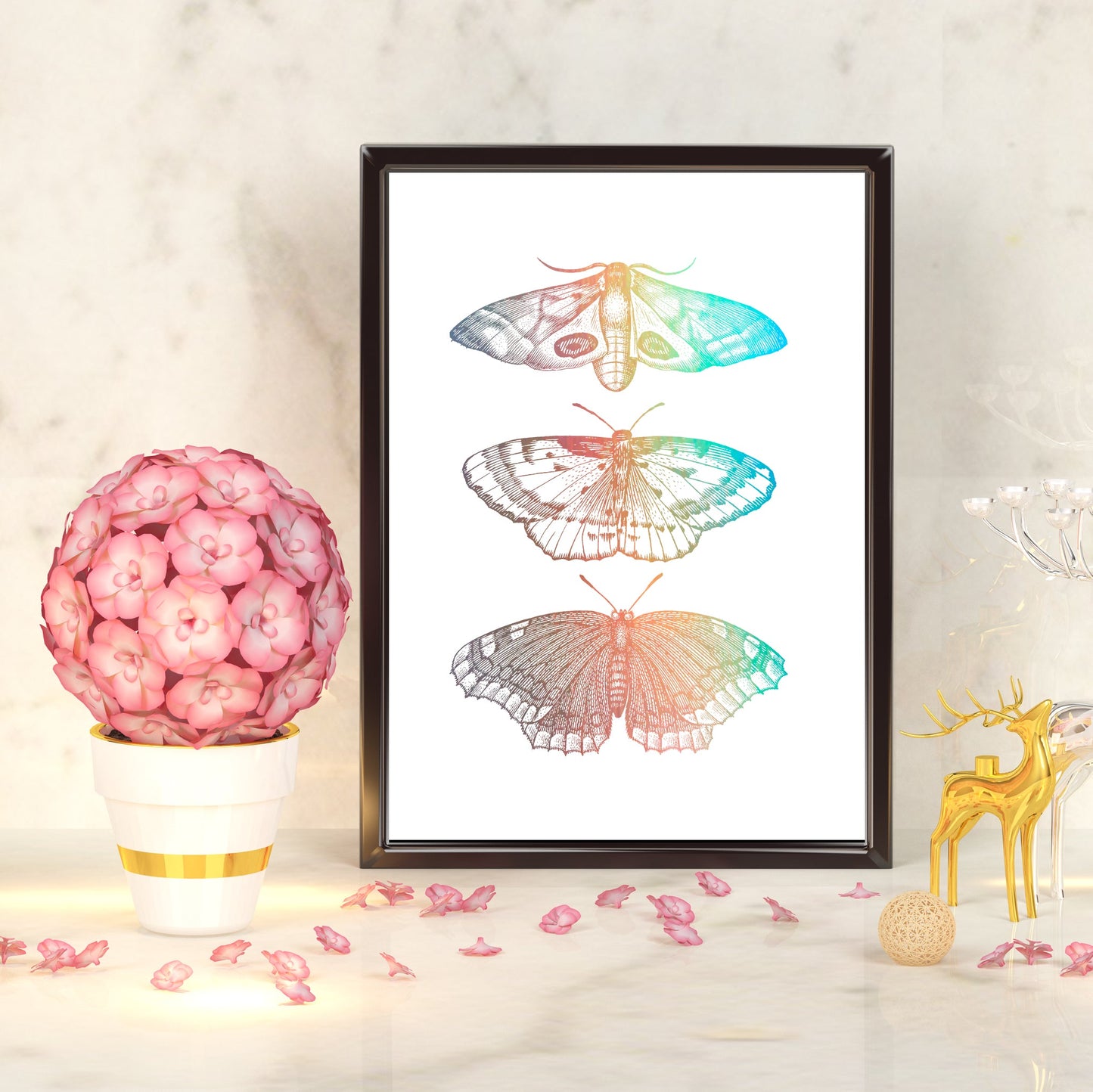 Trio of Gothic Moths | A4 Foil Art Print-Foil Print-Adnil Creations