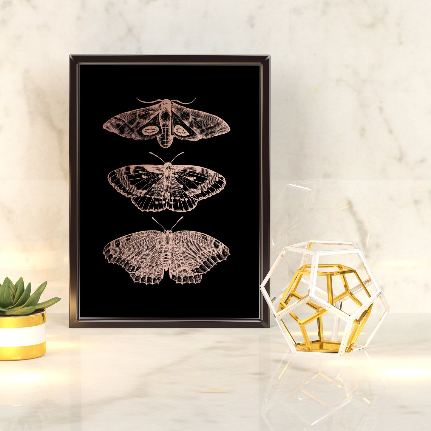 Trio of Gothic Moths | A4 Foil Art Print-Foil Print-Adnil Creations