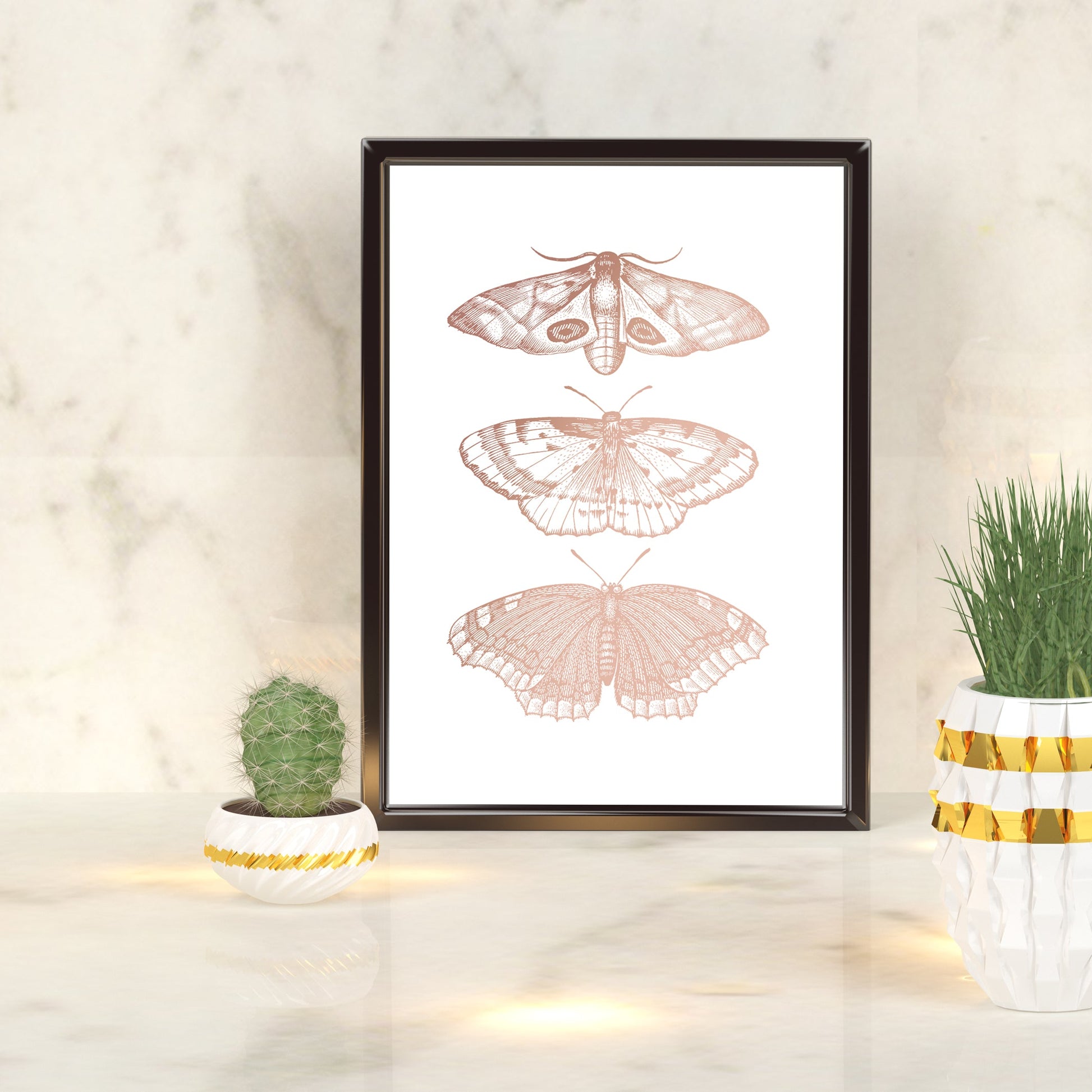 Trio of Gothic Moths | A4 Foil Art Print-Foil Print-Adnil Creations