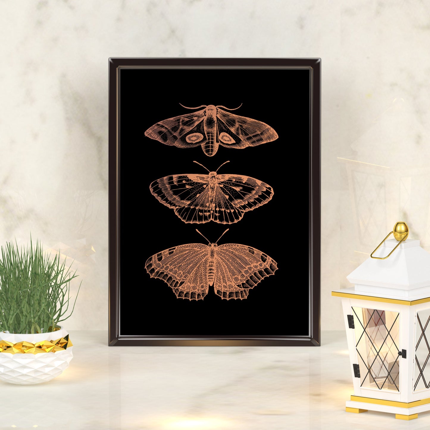 Trio of Gothic Moths | A4 Foil Art Print-Foil Print-Adnil Creations