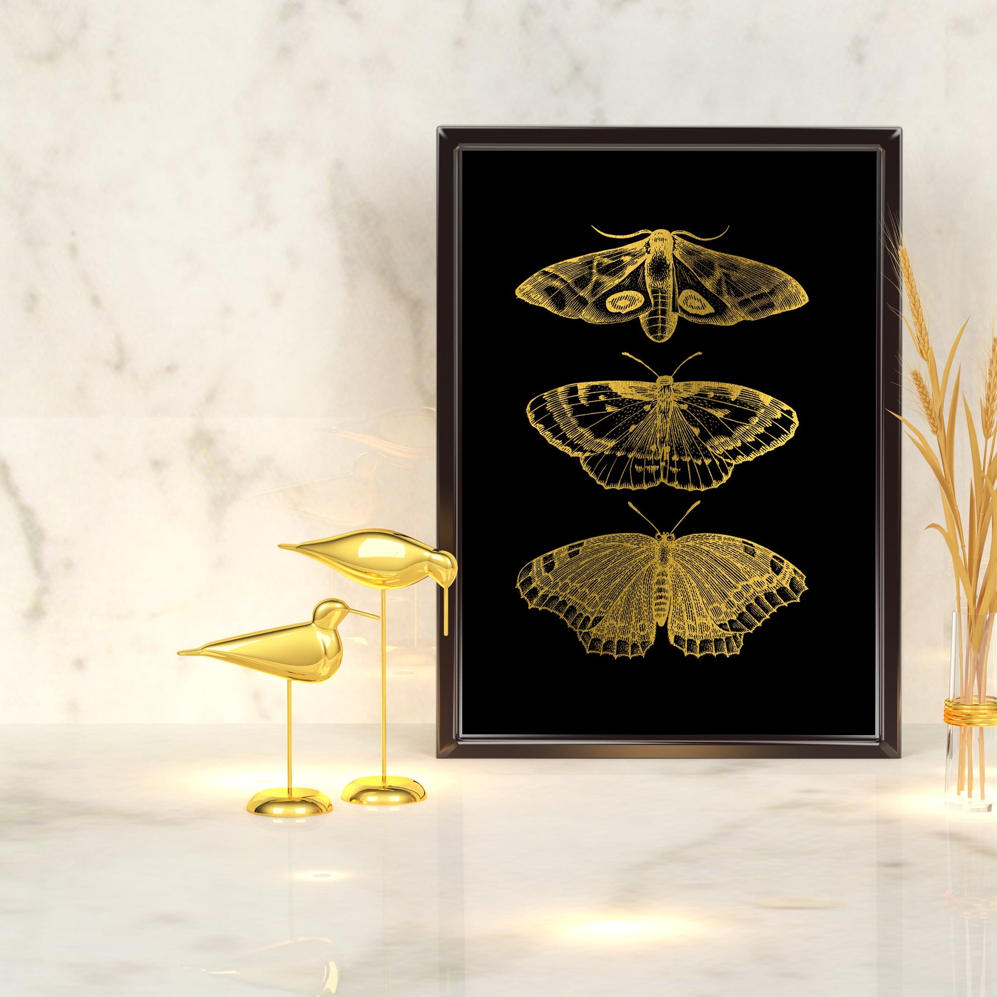 Trio of Gothic Moths | A4 Foil Art Print-Foil Print-Adnil Creations