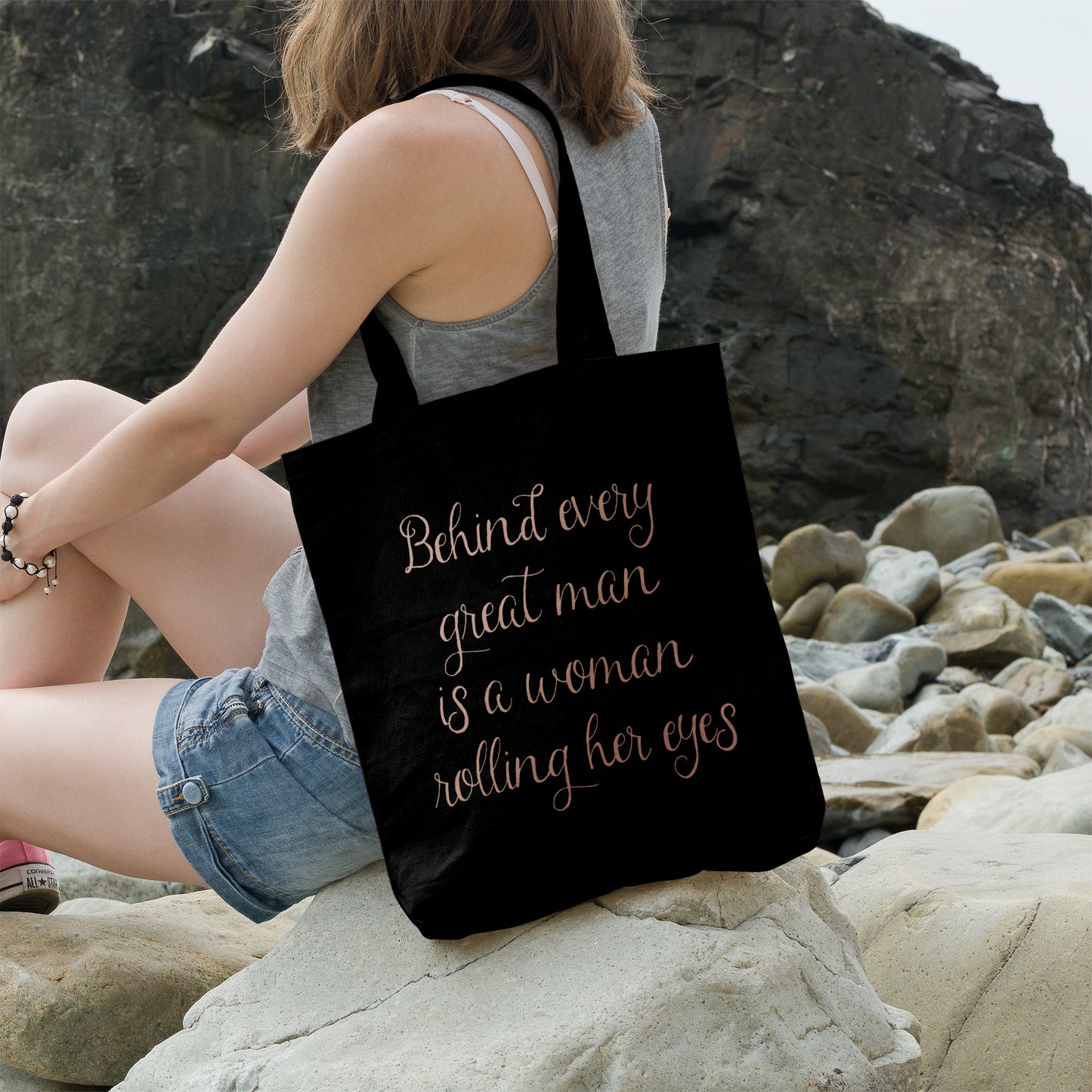 Behind every great man is a woman rolling her eyes | 100% Organic Cotton tote bag