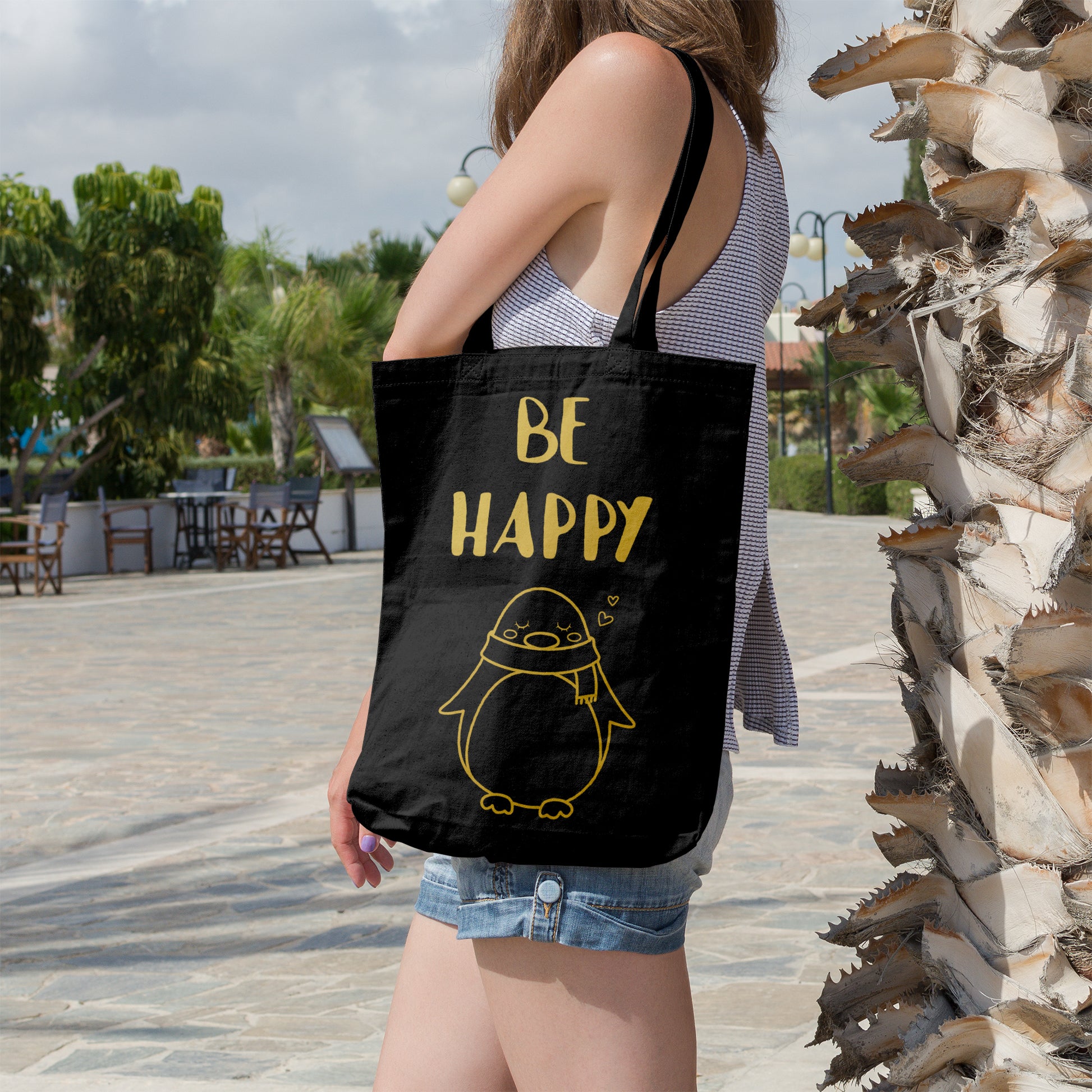 Be happy penguin | 100% Organic Cotton tote bag-Tote bags-Adnil Creations