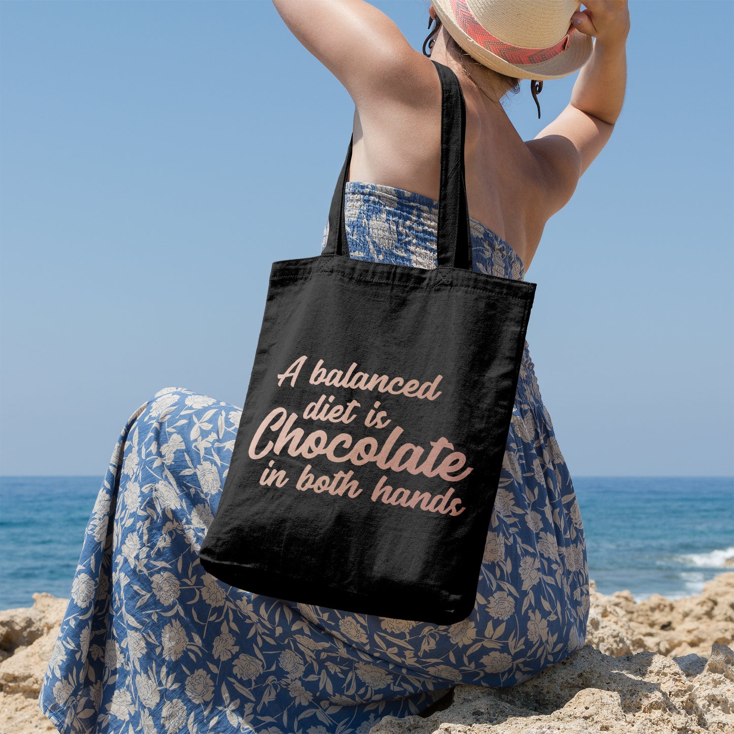 A balanced diet is chocolate in both hands | 100% Organic Cotton tote bag-Tote bags-Adnil Creations