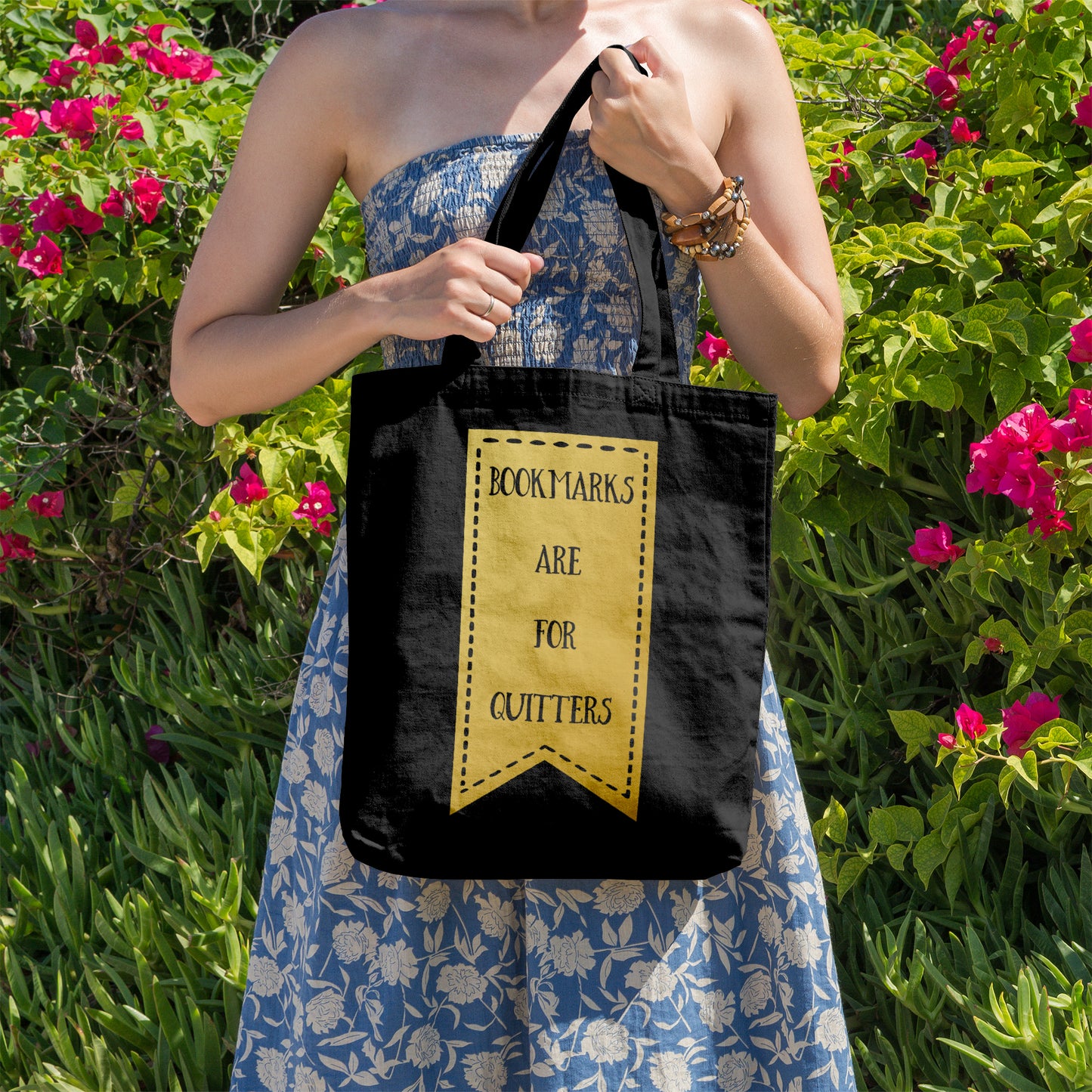 Bookmarks are for quitters | 100% Organic Cotton tote bag