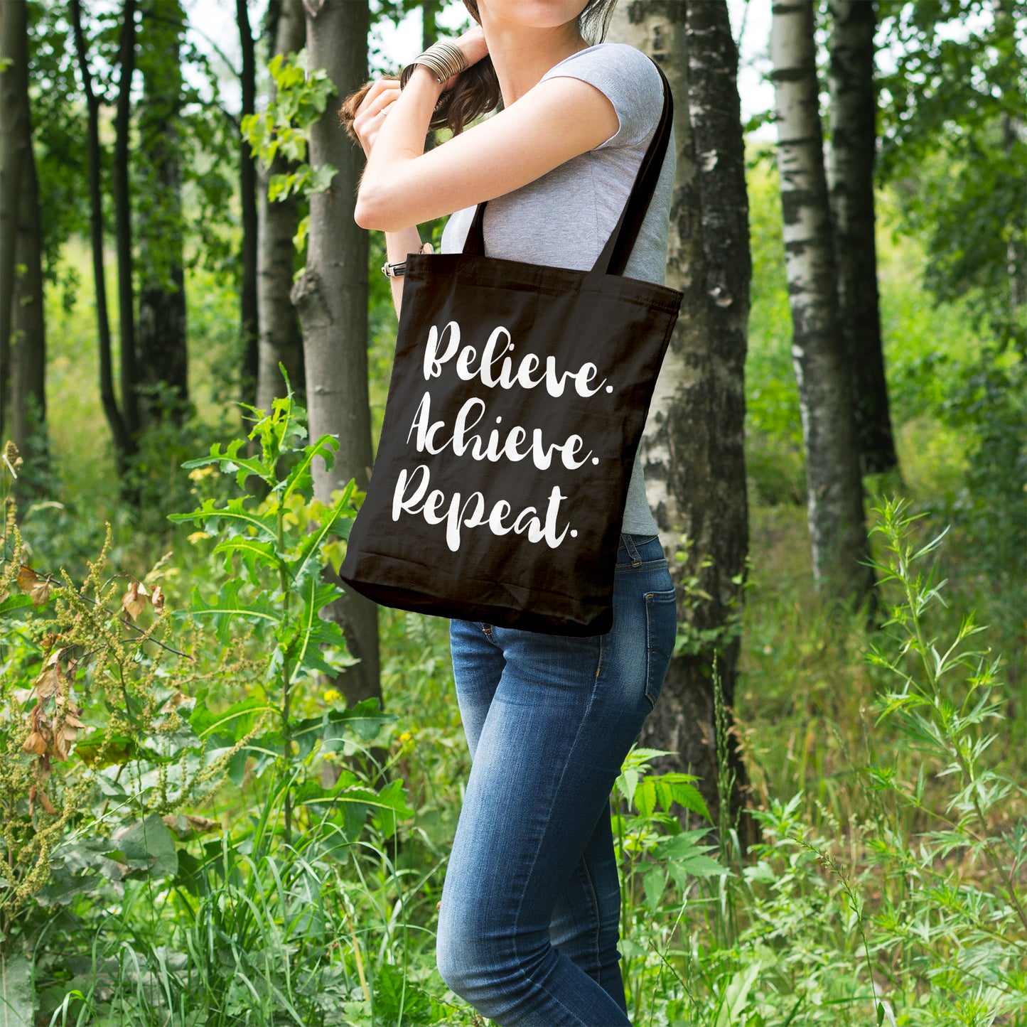 Believe achieve repeat | 100% Organic Cotton tote bag