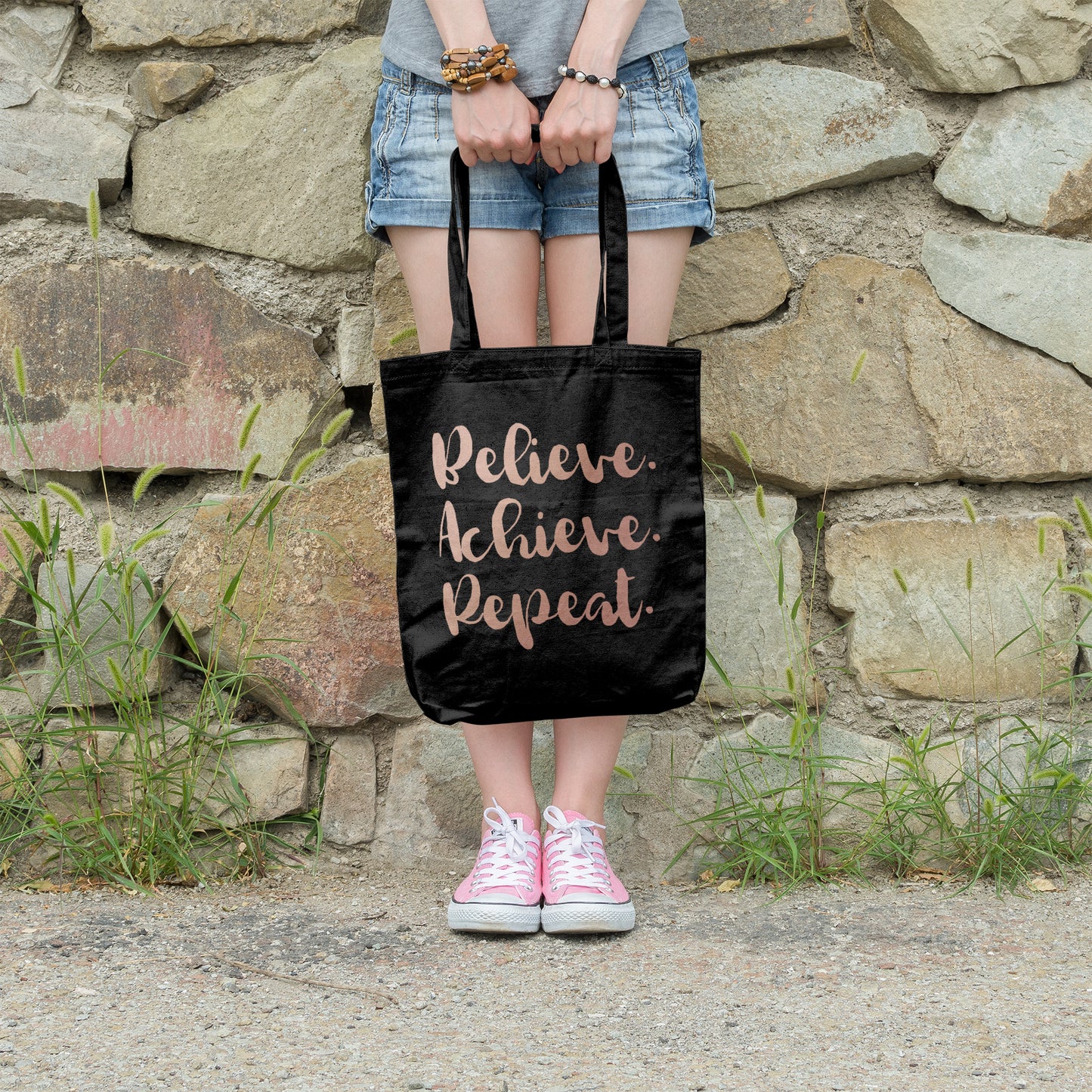 Believe achieve repeat | 100% Organic Cotton tote bag