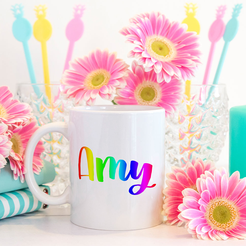 Bright rainbow personalised name | Ceramic mug - Adnil Creations