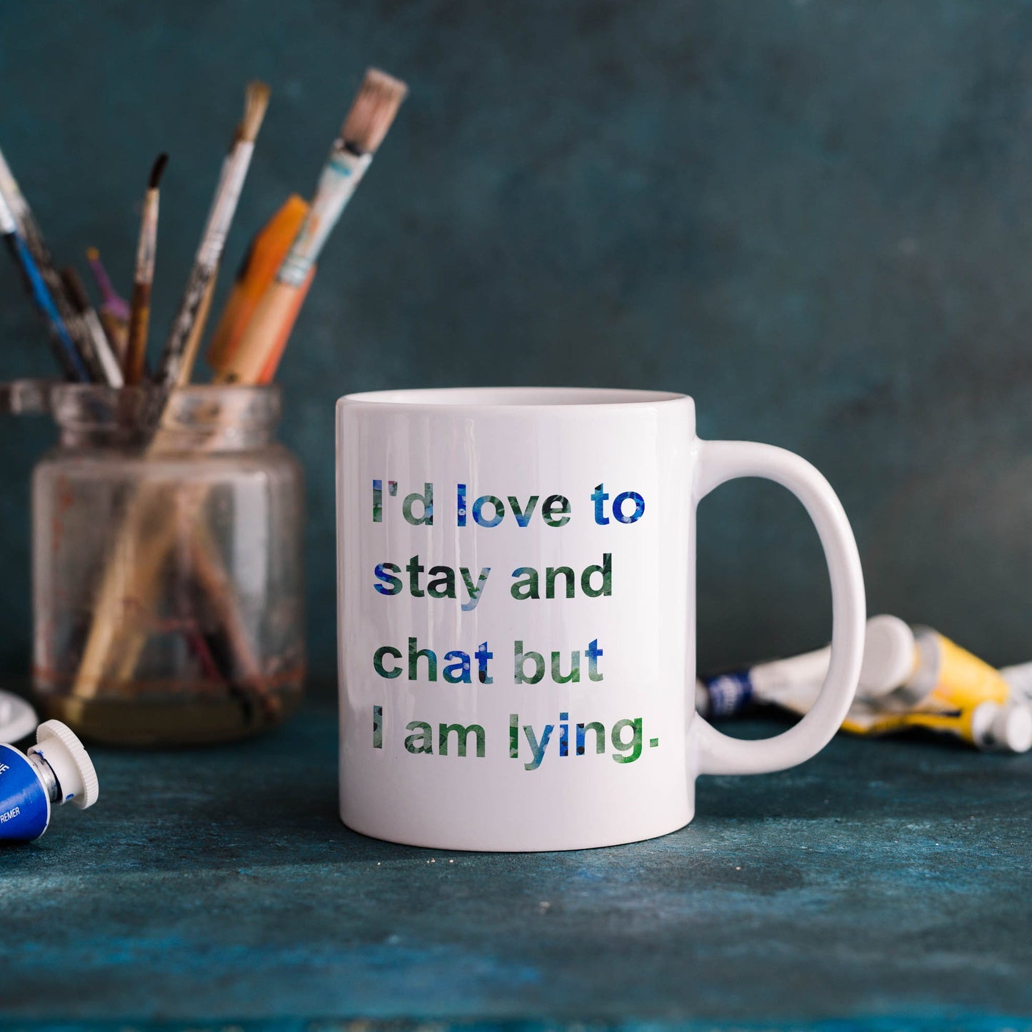 I'd love to stay and chat but I am lying | Ceramic mug-Ceramic mug-Adnil Creations